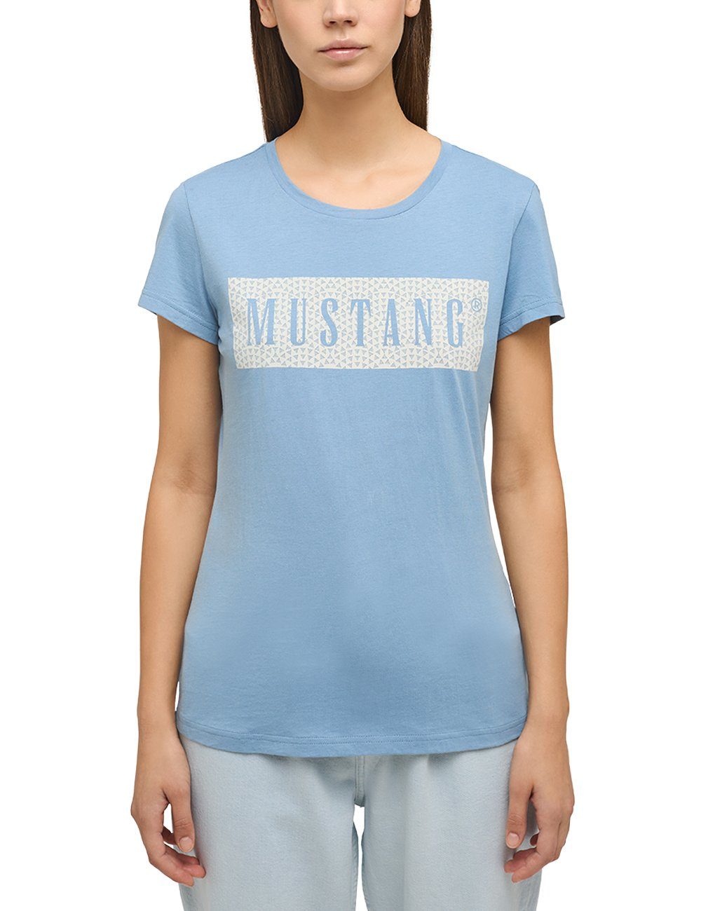 Print-Shirt Mustang Kurzarmshirt mittelblau MUSTANG T-Shirt