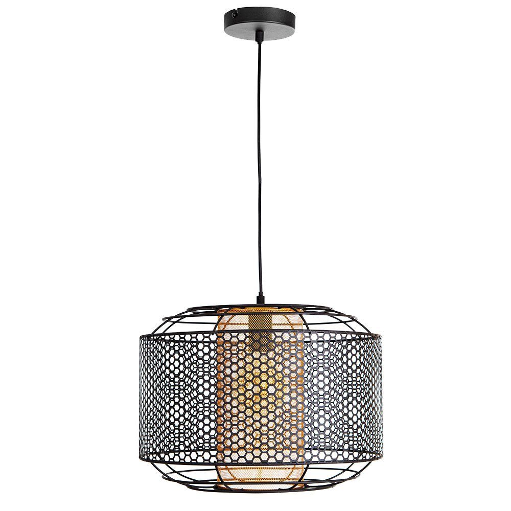 GLOBO LIGHTING LED Pendelleuchte, Leuchtmittel inklusive, Warmweiß, LED Hängeleuchte Metall schwarz DENTON Gitteroptik Schirm rund H 150cm