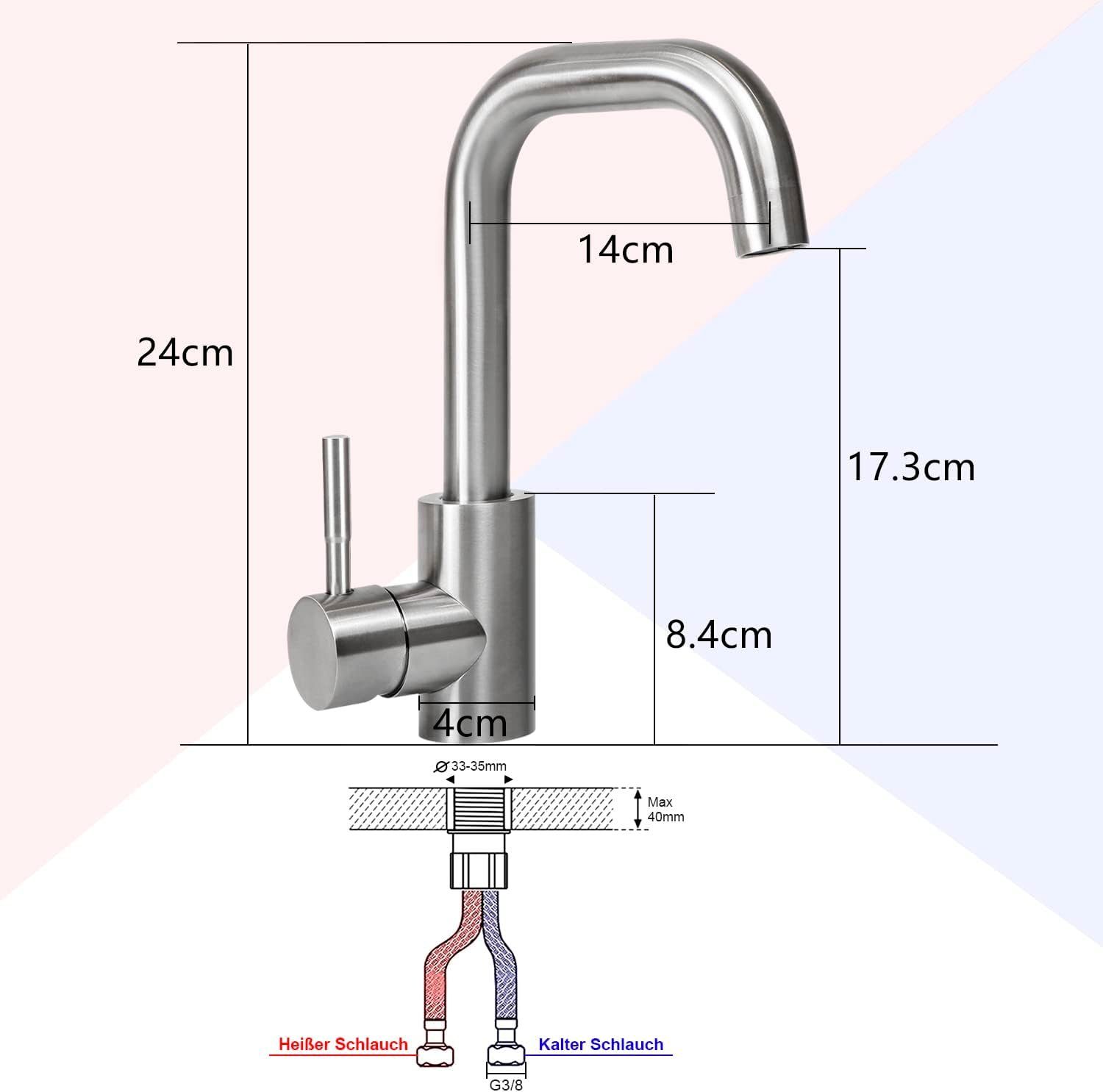 ZMH Küchenarmatur - Kalt- Warmwasserhahn (7-St., Schwarz 360°Drehbar 360°Drehbar Badarmatur) Armatur Nickel Mischbatterie Matt