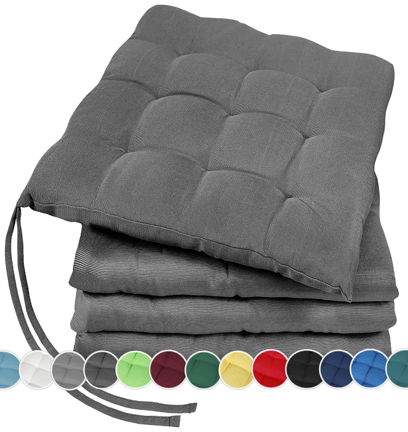 GREEN MARK Textilien Sitzkissen 4er-Set Stuhlkissen 40x40cm, Indoor und Outdoor, weich gefüllt