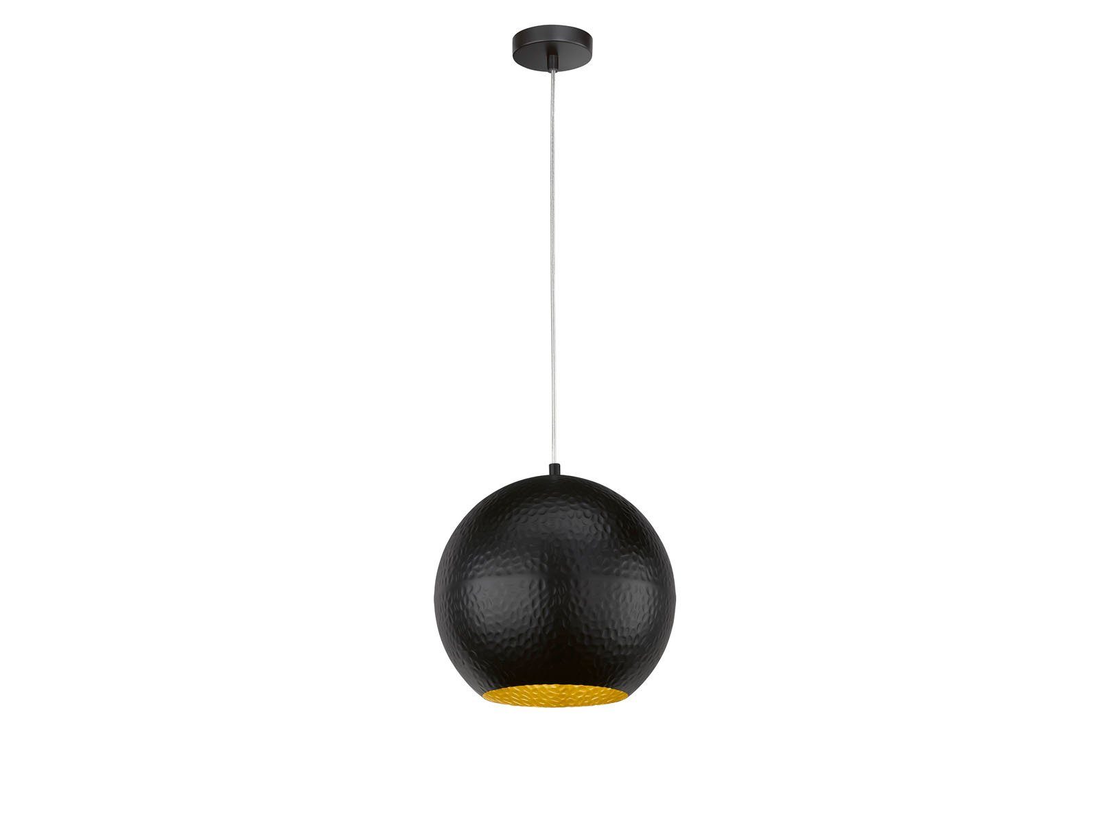FISCHER & HONSEL LED Pendelleuchte, dimmbar, LED wechselbar, Warmweiß, Industriedesign Kugel-Lampe einflammig Lampenschirm Ø30cm Schwarz Gold