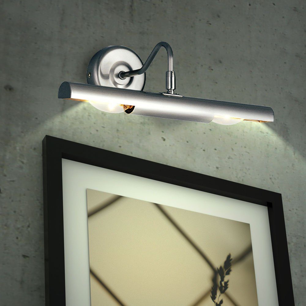 etc-shop Bilderleuchte, Spiegellampe mit Schalter Lampe für Bildbeleuchtung  Wandlampe schwenkbar, mit beweglichem Spot in nickel-matt, 2x E14, LxH 36 x  21