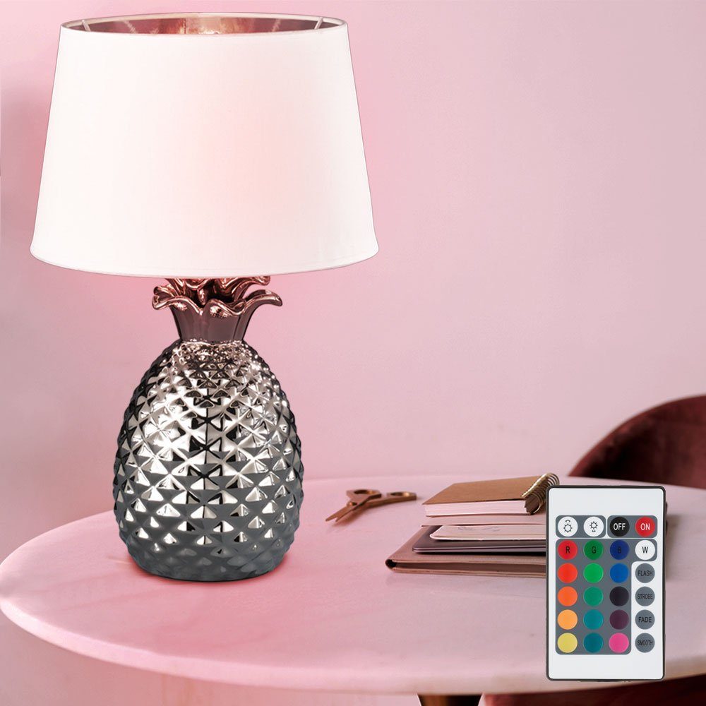 Fernbedienung Design Tisch Lampe Tischleuchte, inklusive, Keramik Ananas Farbwechsel, silber etc-shop LED Warmweiß, Leuchtmittel