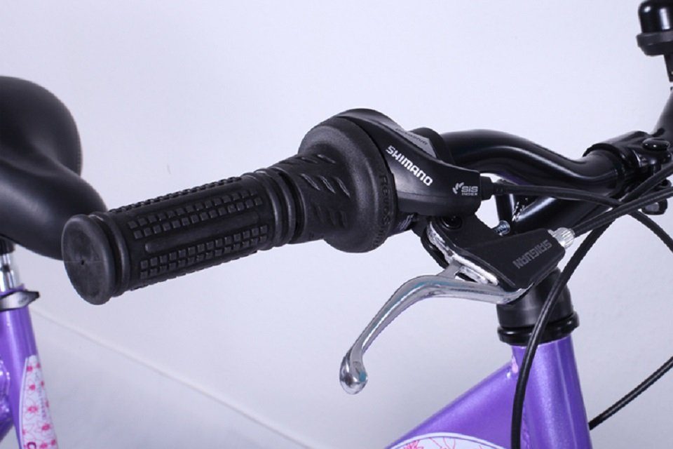 Talson Kinderfahrrad 24 Zoll Cityrad, 21 Gang Shimano, Kettenschaltung, mit Beleuchtung nach StVZO und Gepäckträger Lila