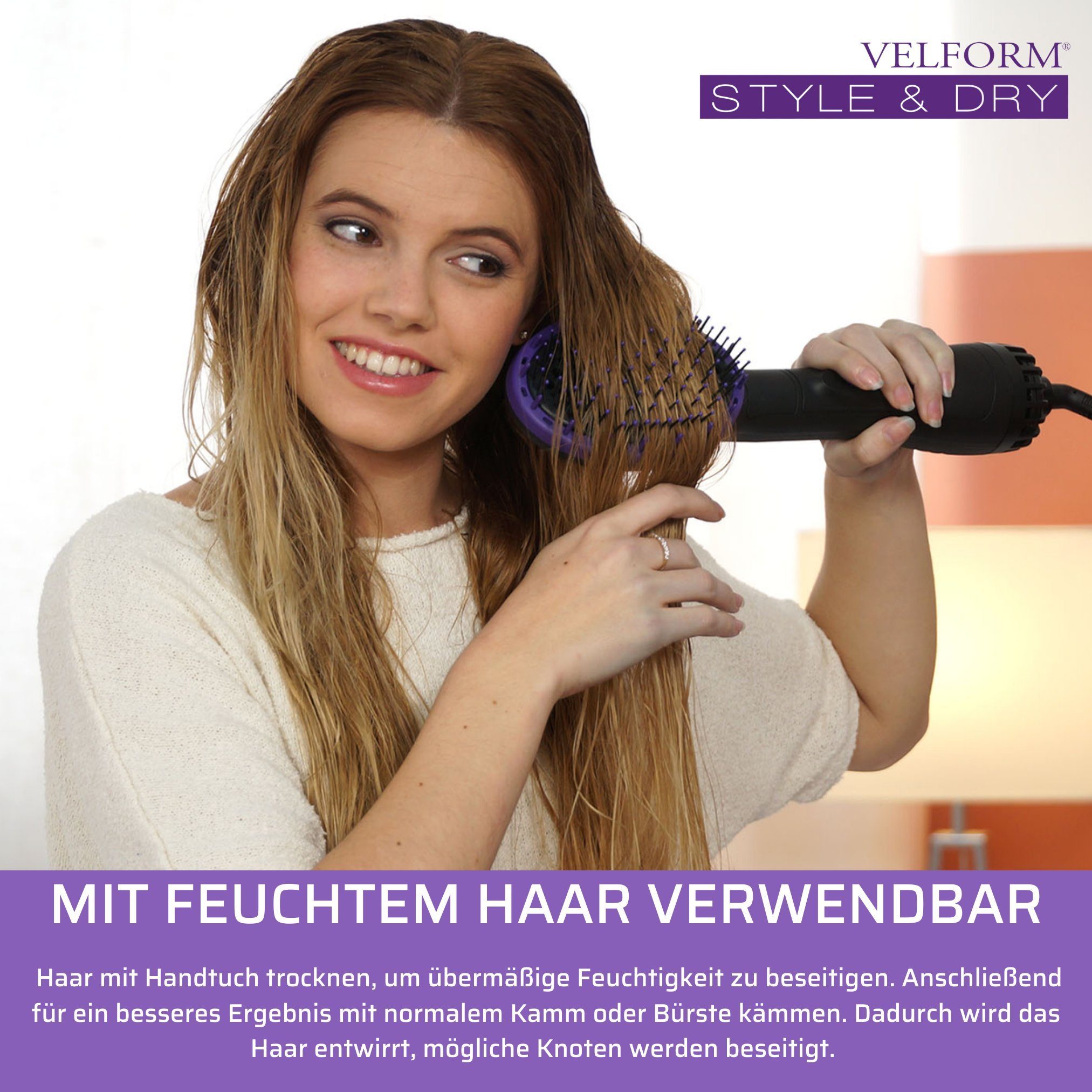 Velform®️ Velform® und in Style 2 in Dry, 1000 Haartrockner Bürste Watt & einem, 1 Warmluftbürste