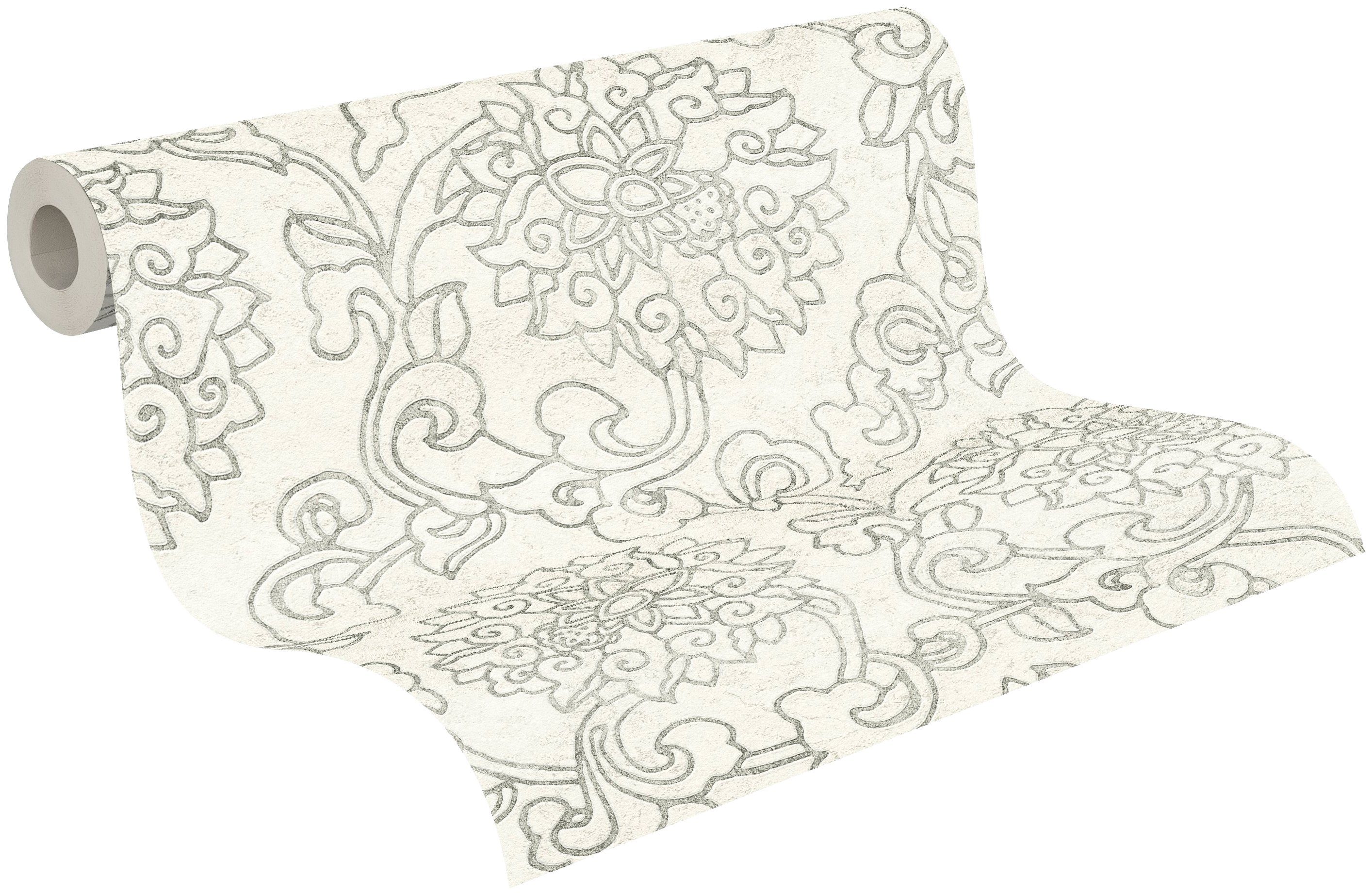 Vliestapete Japanisch Ornament Tapete gemustert, aufgeschäumt, Fusion, A.S. creme/grau ornamental, Asian Création
