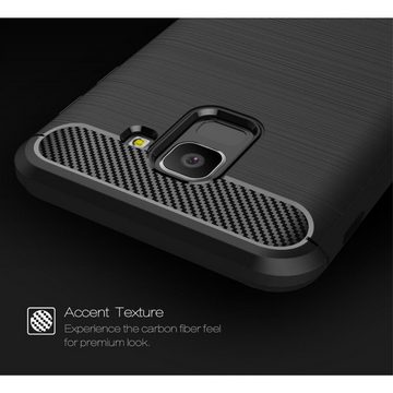 König Design Handyhülle Samsung Galaxy J6, Samsung Galaxy J6 Handyhülle Carbon Optik Backcover Grau