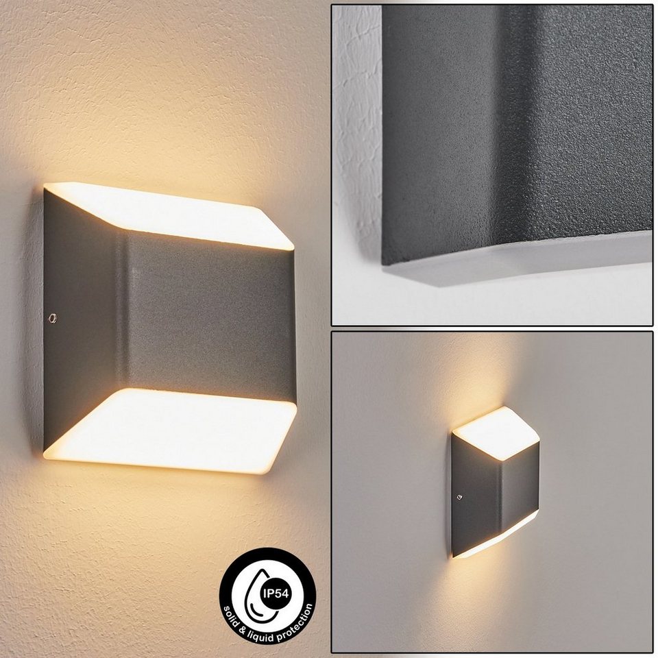 hofstein Außen-Wandleuchte moderne Außenlampe aus Aluminium/Kunststoff in  Anthrazit/Weiß, LED wechselbar, 3000 Kelvin, für außen mit tollem  Up&Down-Effekt, LED 7 Watt, 450 Lumen, IP54