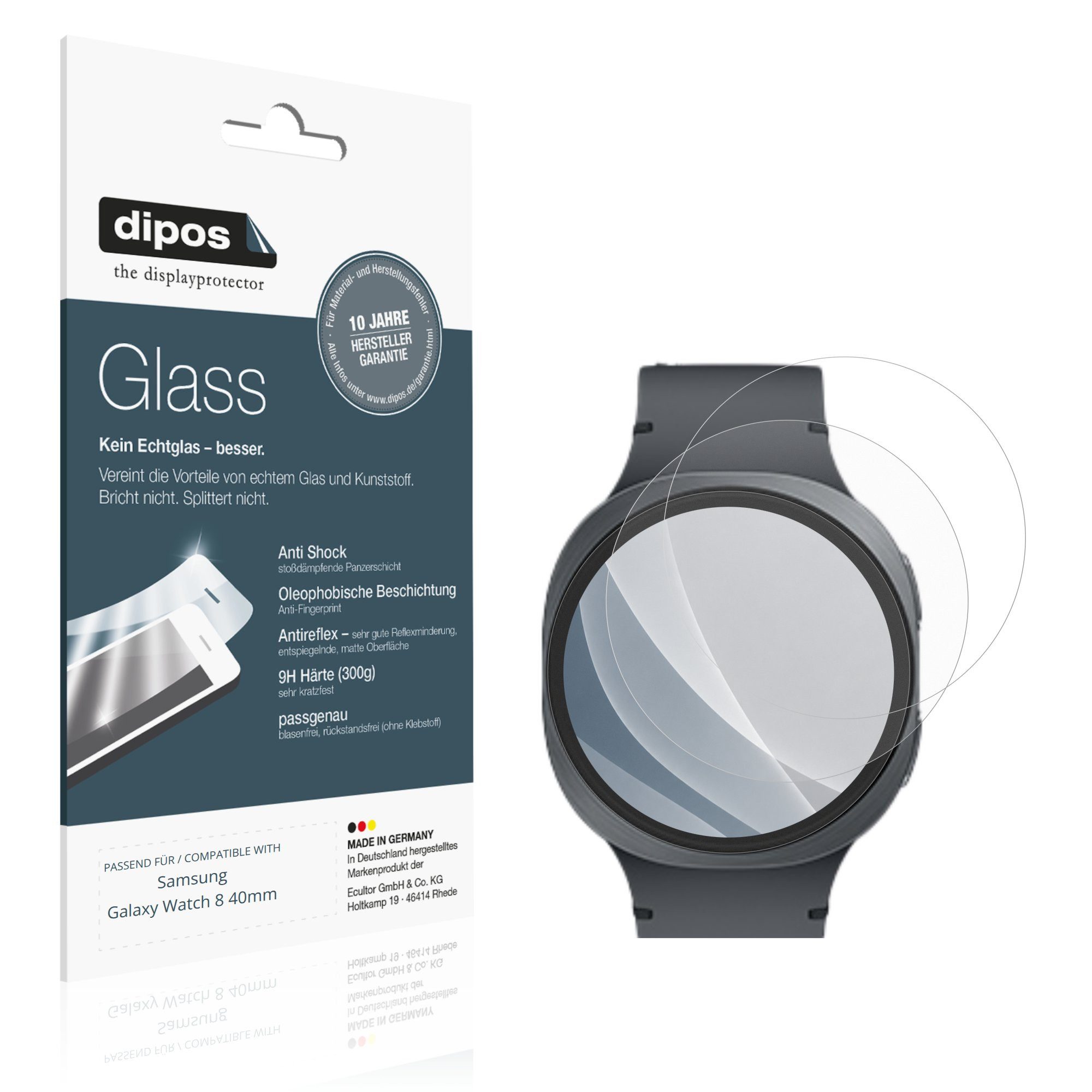 dipos Displayschutzfolie Schutzfolie für Samsung Galaxy Watch 8 40mm, 2 Stück, Displayschutz Schutz Folie Made in Germany