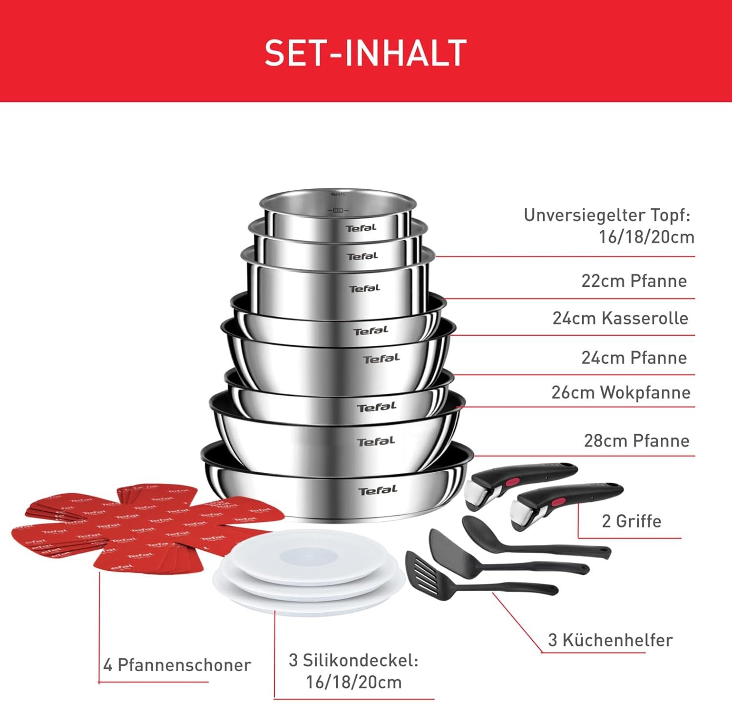 Tefal Topf-Set Tefal Ingenio Emotion 20-tlg. Topf und Pfannenset, (20-tlg)