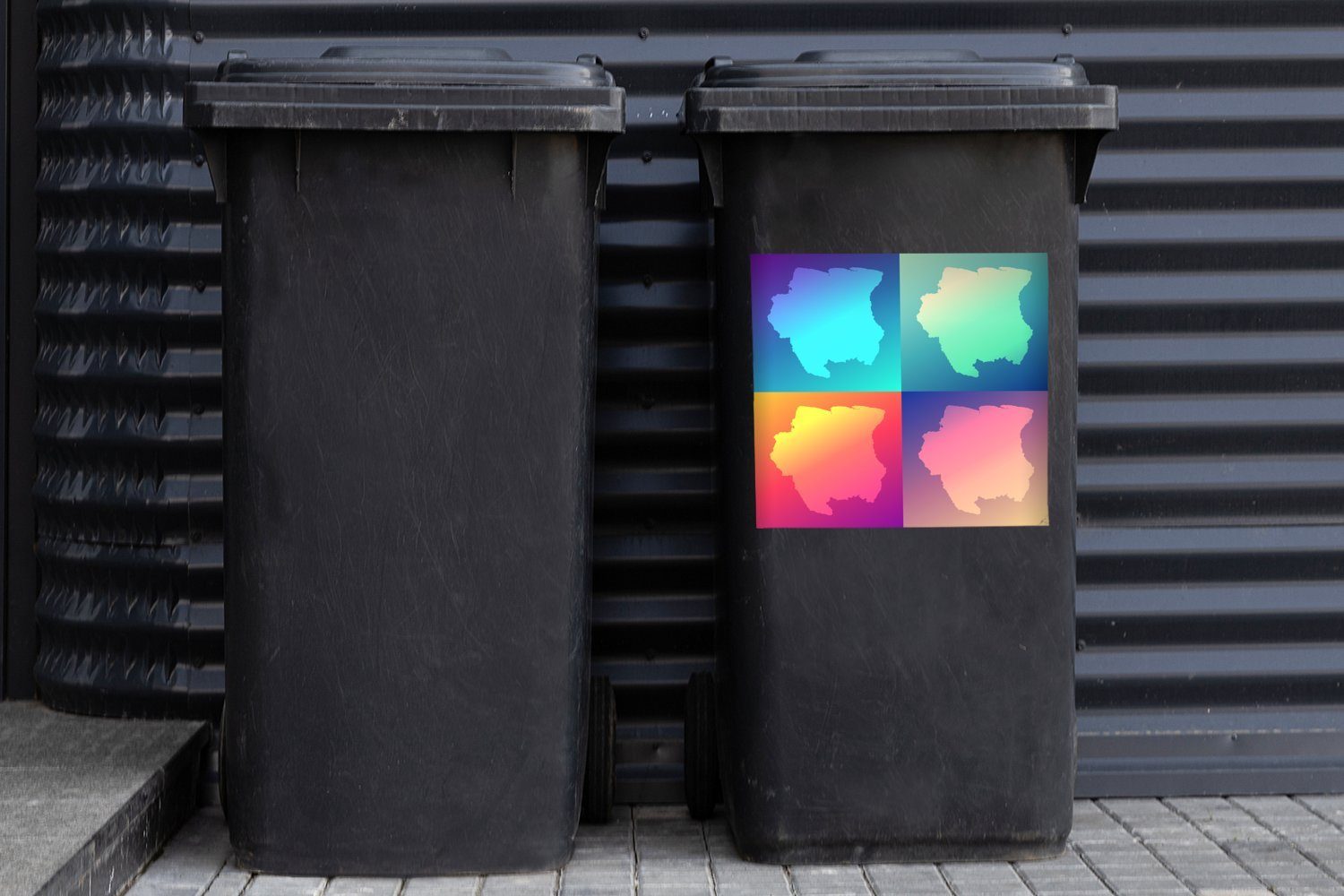 Illustration Mülltonne, Surinam des farbenfrohen St), Abfalbehälter Sticker, (1 Wandsticker Container, MuchoWow Eine Mülleimer-aufkleber,