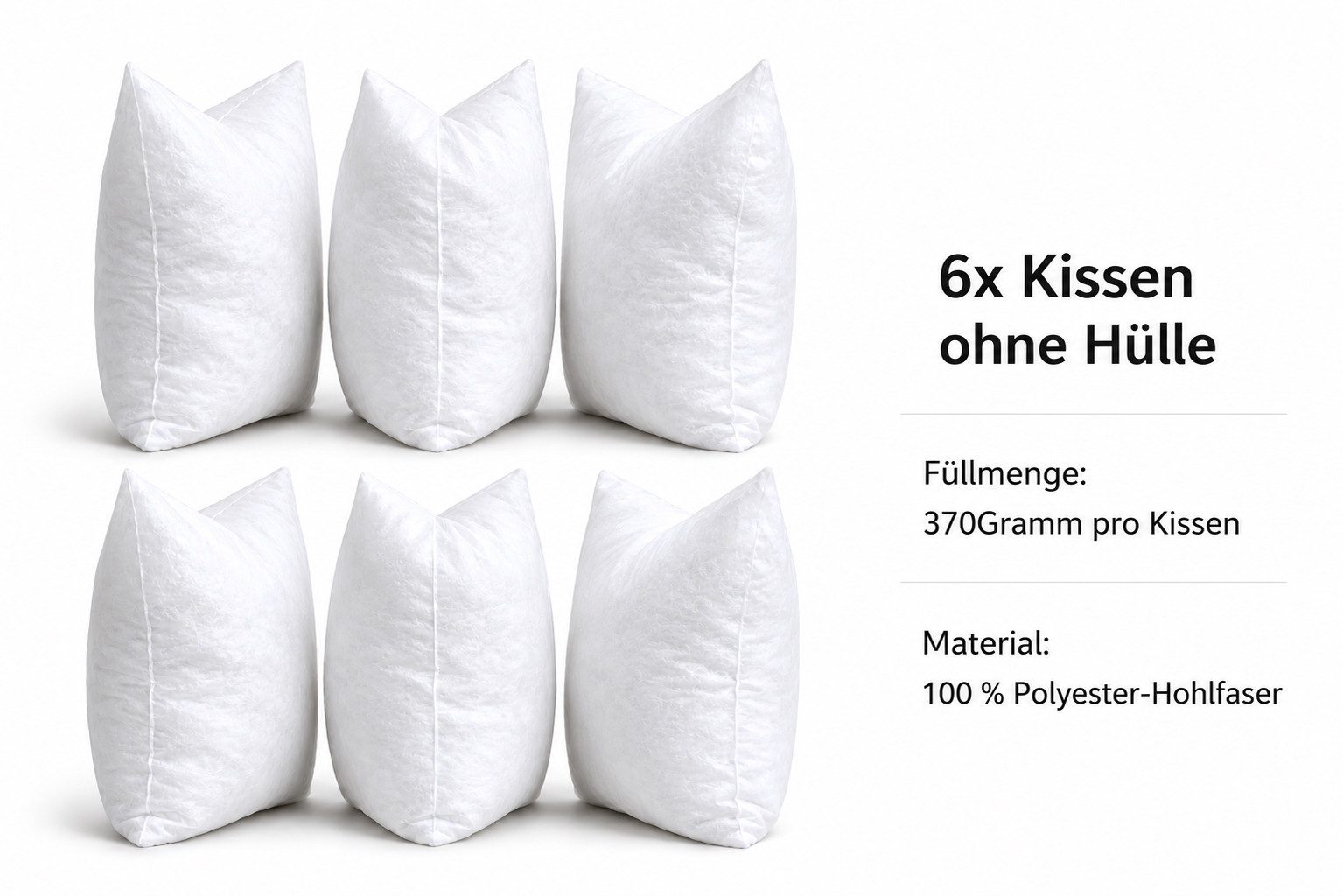 Jungengel Kissenfüllung 6x Innenkissen 40x40 Sofakissen Füllkissen Weiß Couchkissen Inlett, 6er Set Innenkissen mit Polyester-Hohlfaserfüllung 370Gramm