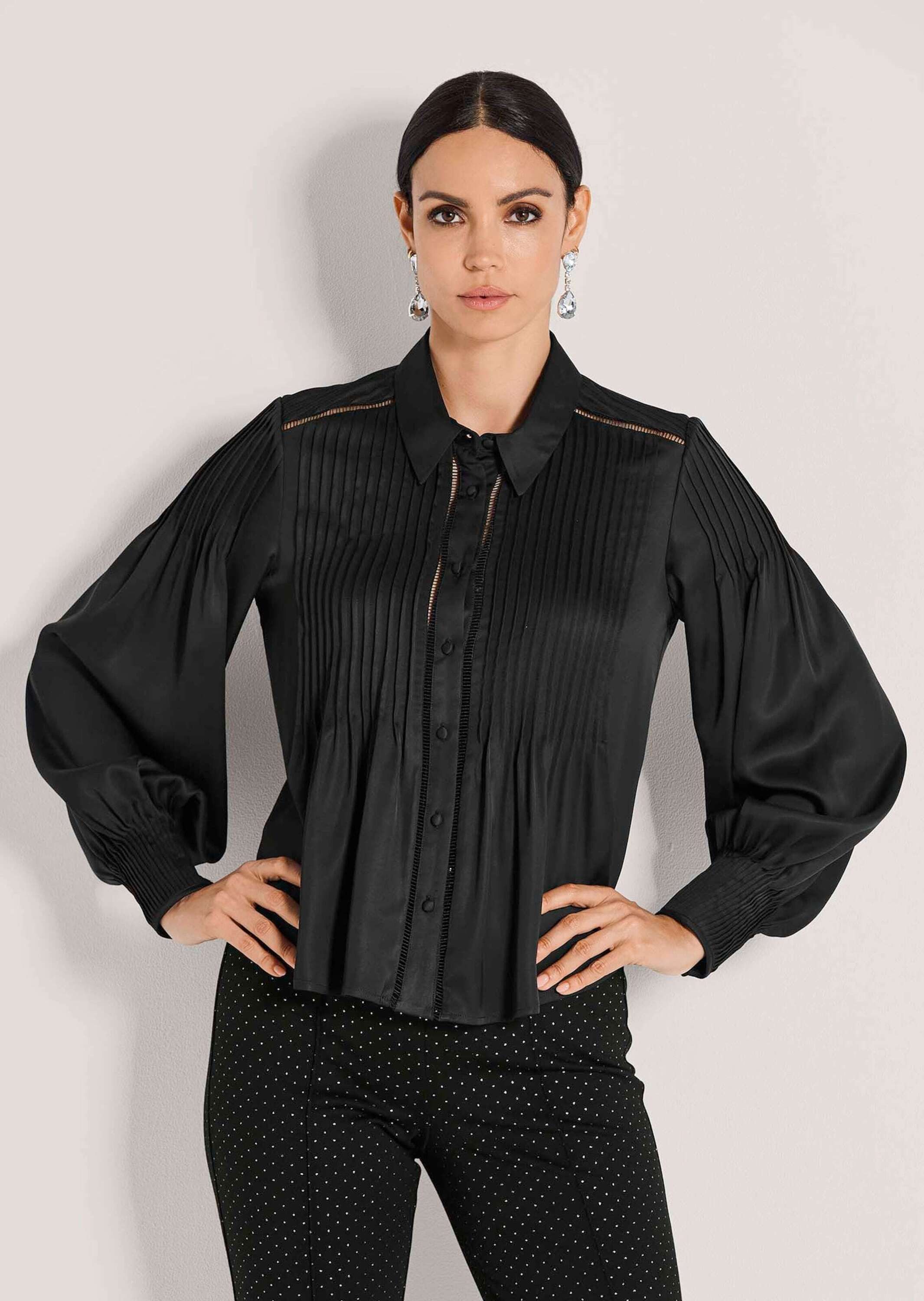 MADELEINE Langarmbluse Elegante Viskosebluse mit Knopfleiste Zierband und B günstig online kaufen