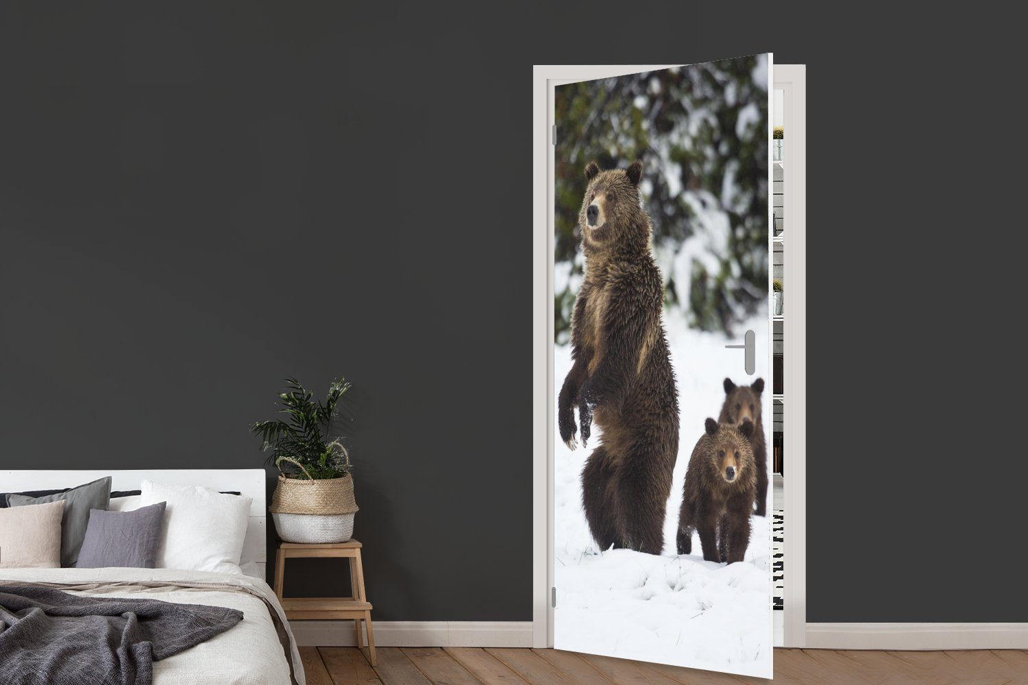 für Fototapete Türtapete Stehender 75x205 cm St), bedruckt, Grizzlybär, MuchoWow (1 Matt, Tür, Türaufkleber,