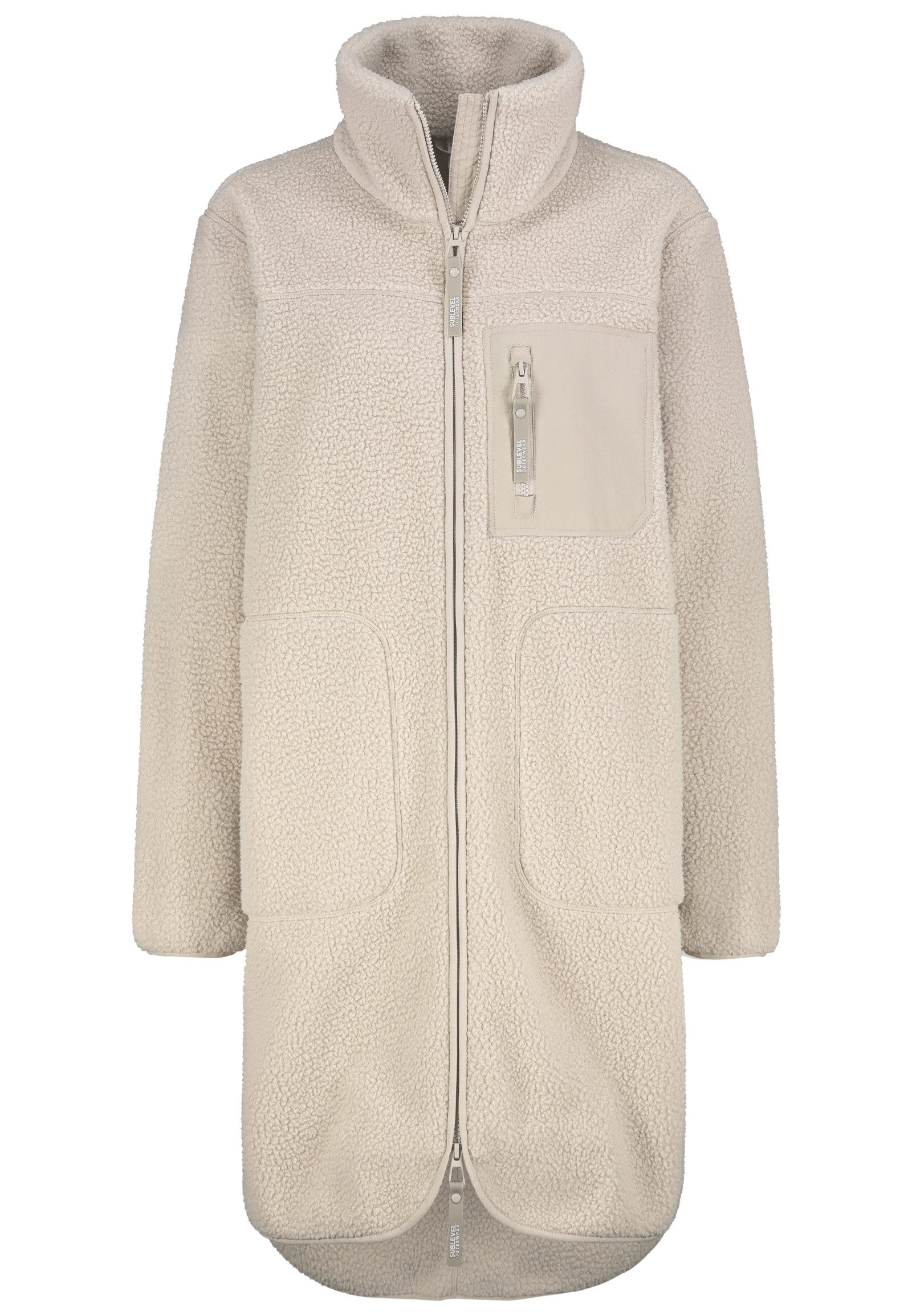 SUBLEVEL Fleecejacke Damen Fleecemantel lang mit Stehkragen, Brusttasche
