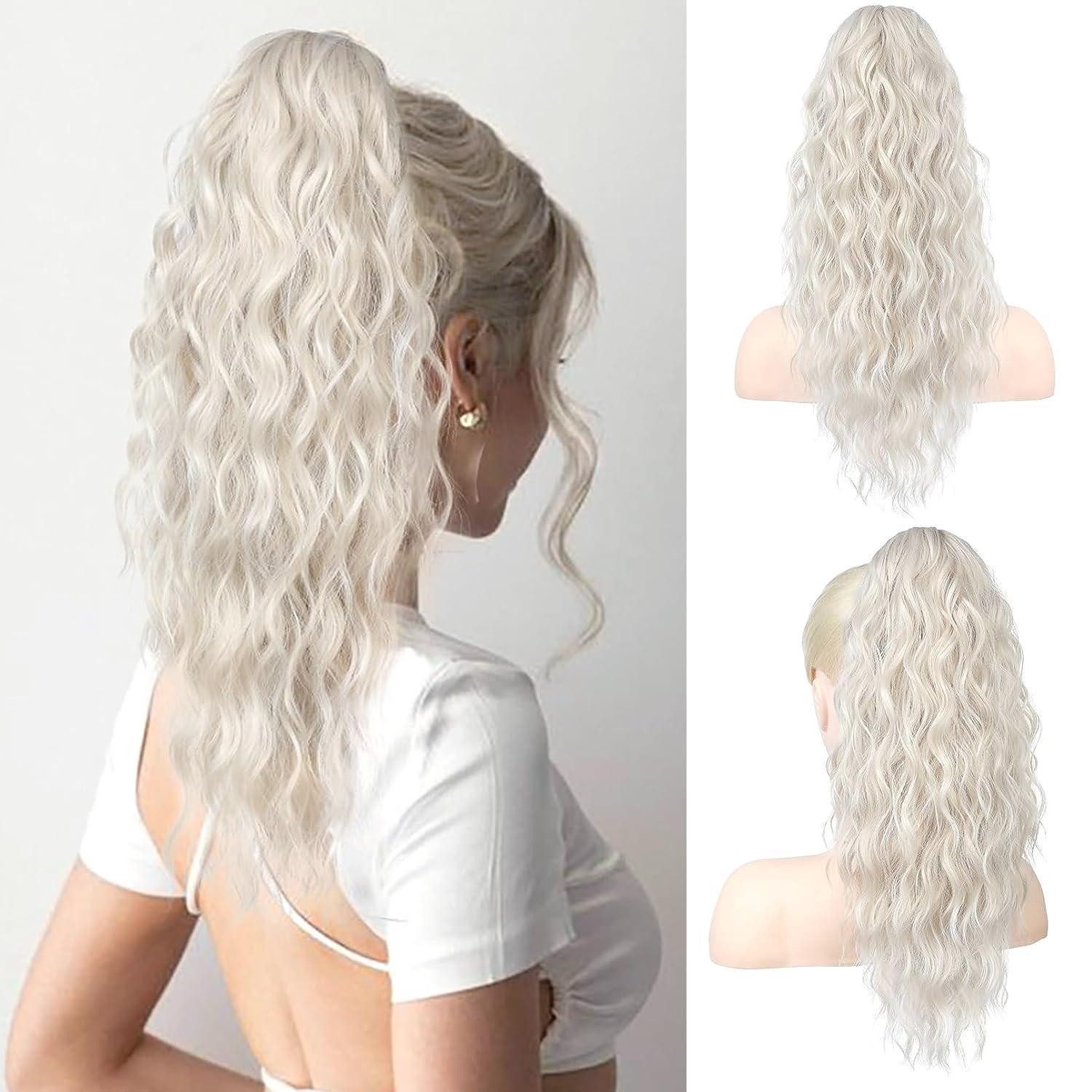 LuxusKollektion Kunsthaar-Extension Haarteil Pferdeschwanz Ponytail 45cm Clip Kunsthaar Platin