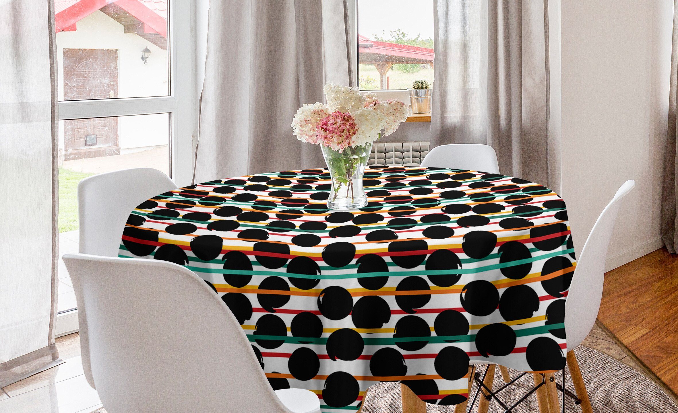 Dekoration, Tischdecke Große Abstrakt Abakuhaus Küche und Streifen Tupfen Tischdecke Esszimmer Abdeckung für Kreis