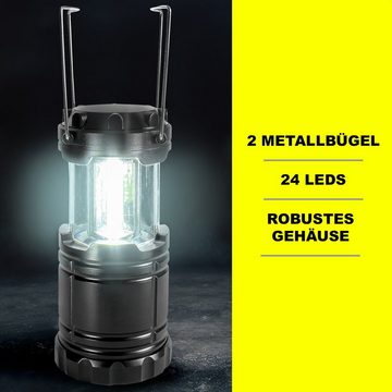 Krüger & Gregoriades LED Gartenleuchte 24 LED Lampe Batteriebetrieben - Campinglampe Schwarz, LED fest integriert, kaltweiß, Notfalllampe, Campingleuchte, Pop up Laterne