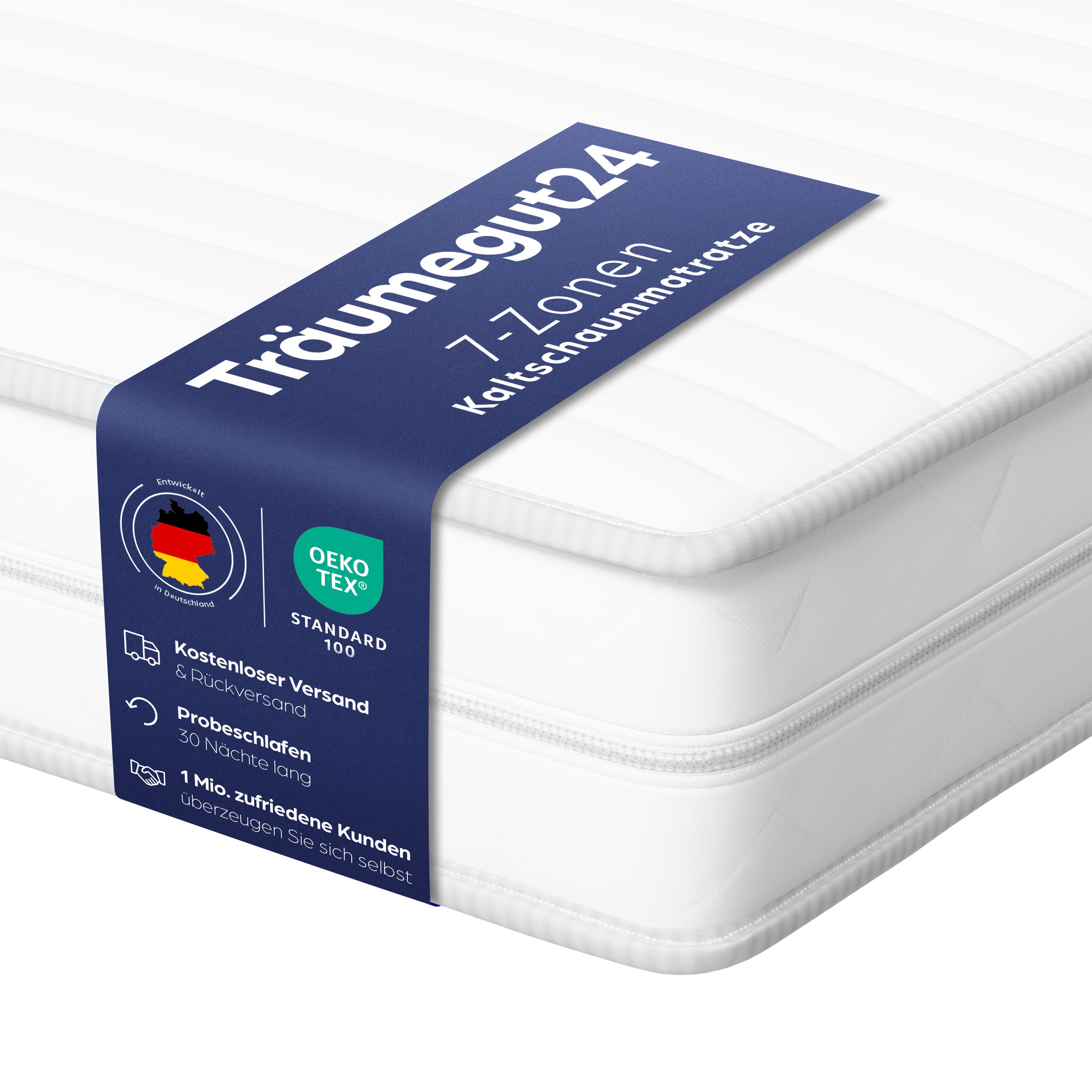 Kaltschaummatratze AquaFlex - 7-Zonen Wendematratze mit zwei Liegeseiten H2&H3, Träumegut24, verschiedene Größen, Höhen und Härtegrade - 30 Nächte Probeschlafen