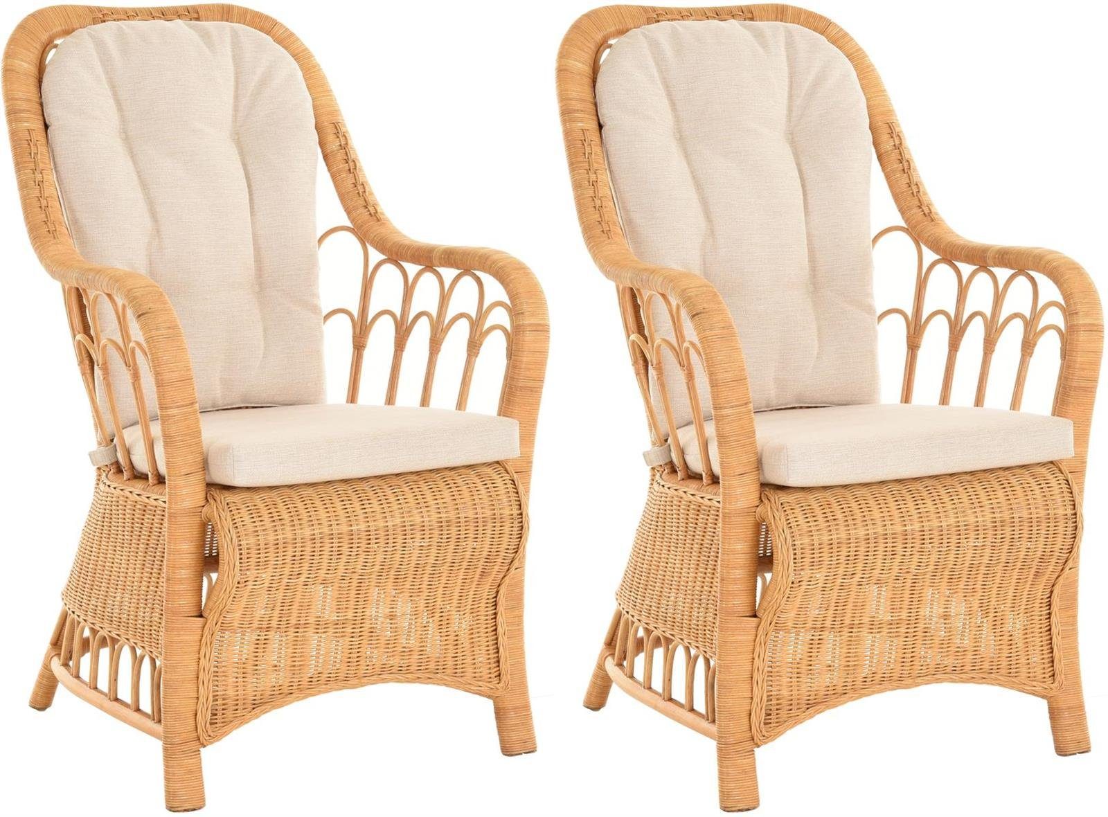 FANTASK Rattanstuhl Set 2er - Bambus Stühle Mit Armlehnen 50x52x81cm