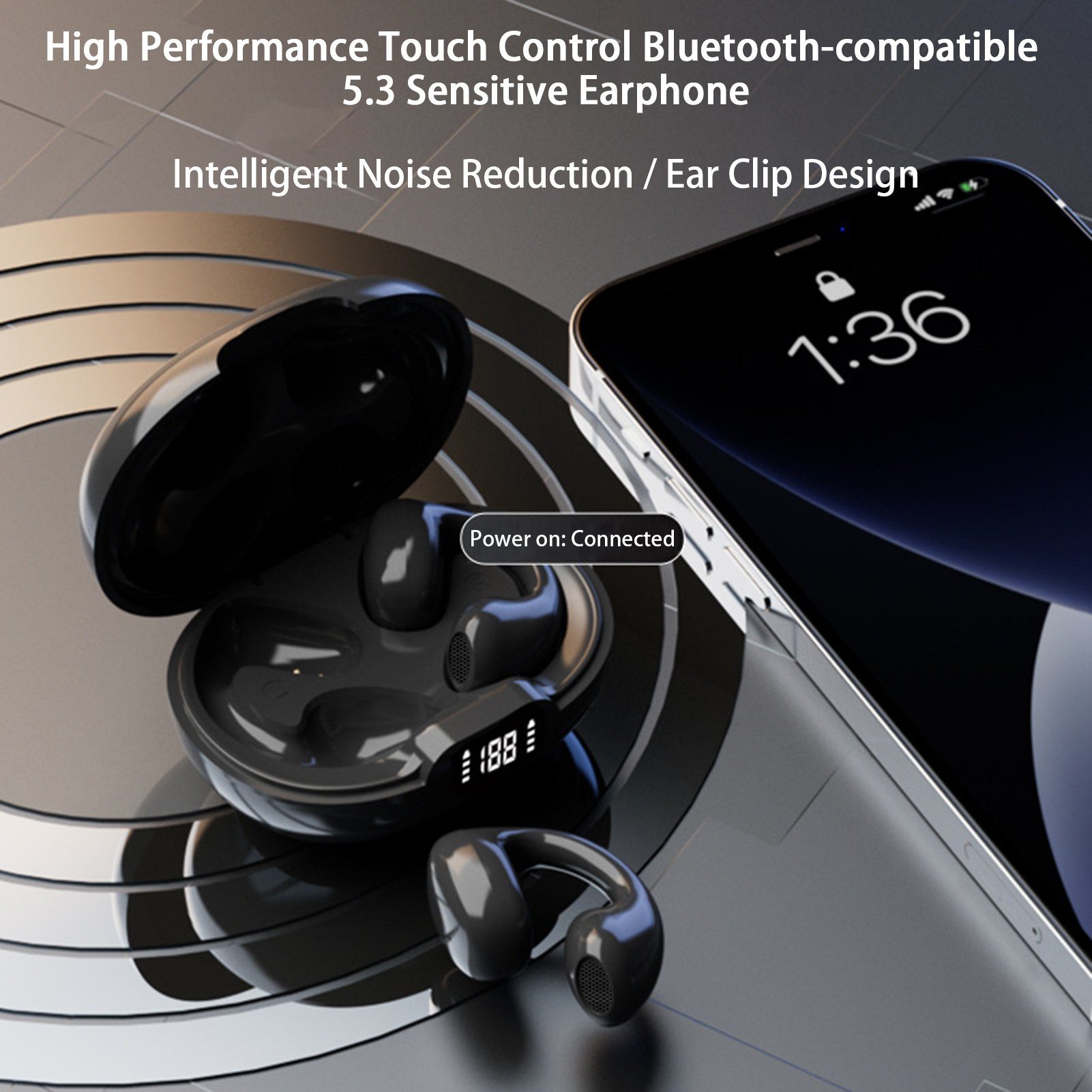 Bone Bluetooth-Kopfhörer White Wireless Conduction Ohrclip-Kopfhörer 5.3. (Bluetooth) Bluetooth Rutaqian
