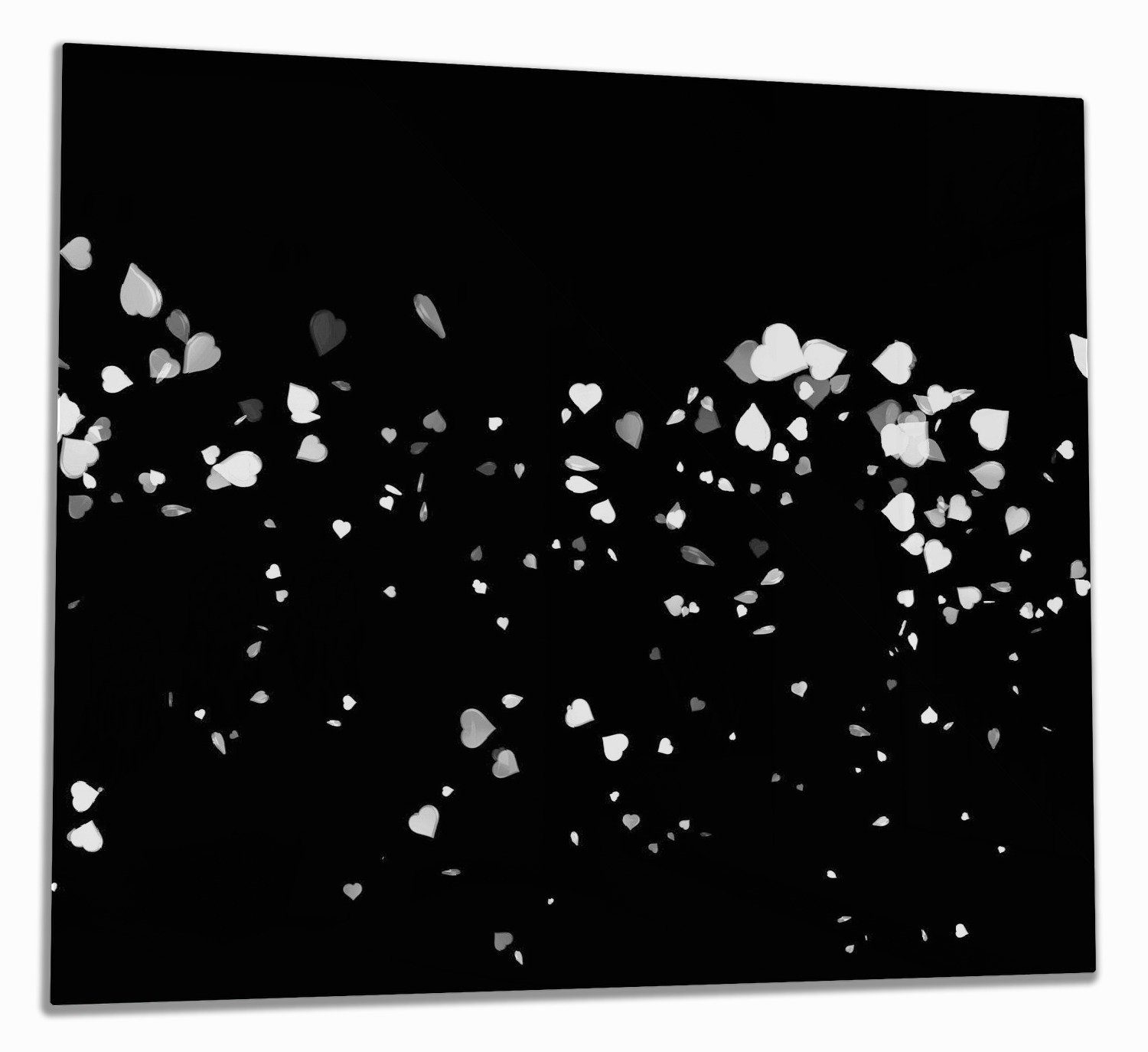 Wallario Herd-Abdeckplatte Weiße Konfetti-Herzen vor schwarzem Hintergrund, ESG-Sicherheitsglas, (Glasplatte, 1 tlg., inkl. 5mm Noppen), verschiedene Größen