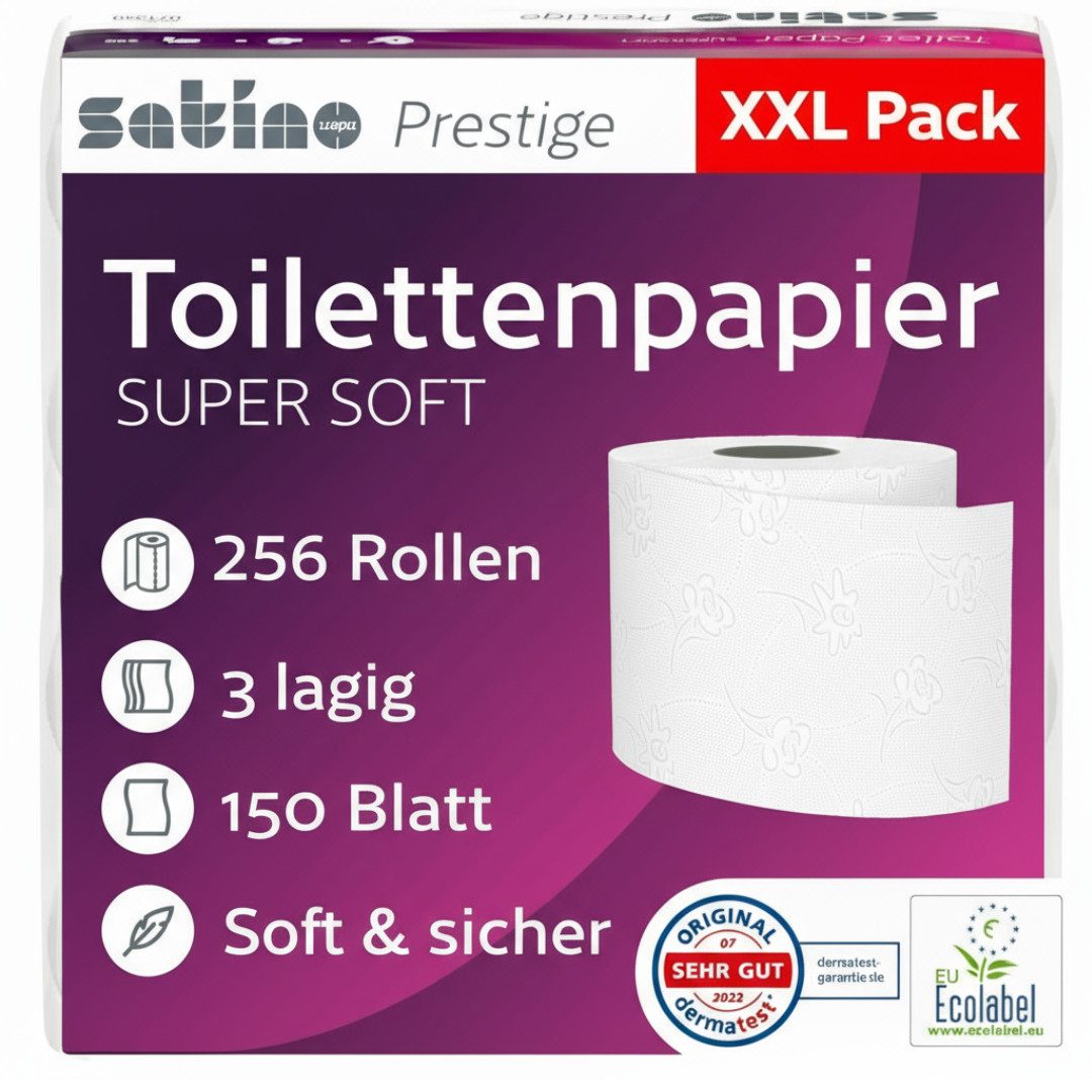 Satino Toilettenpapier 3-lagig - 128 Rollen (256-St. 128 Rollen á 150 Blatt)