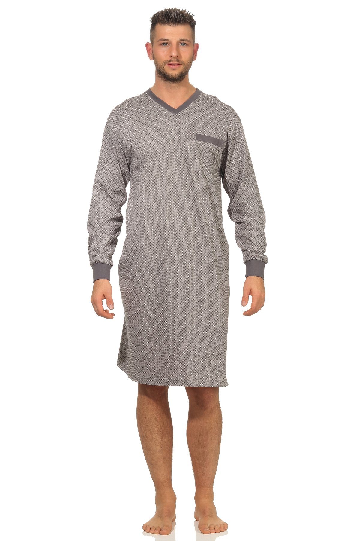 Normann Pyjama Herren Nachthemd langarm mit Bündchen - 67393