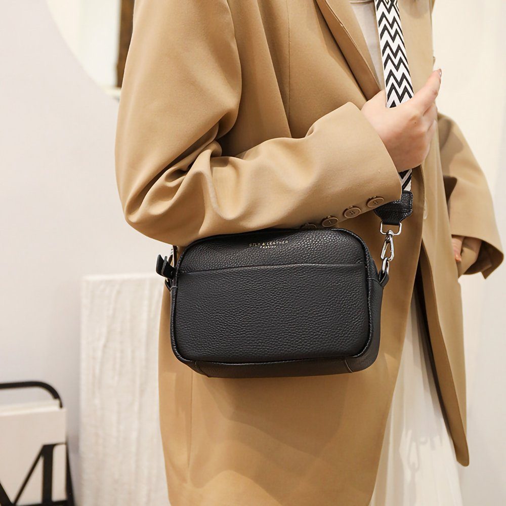 GelldG Umhängetasche Schwarz Crossbody breitem Handtasche Bag mit Schultergurt Umhängetasche