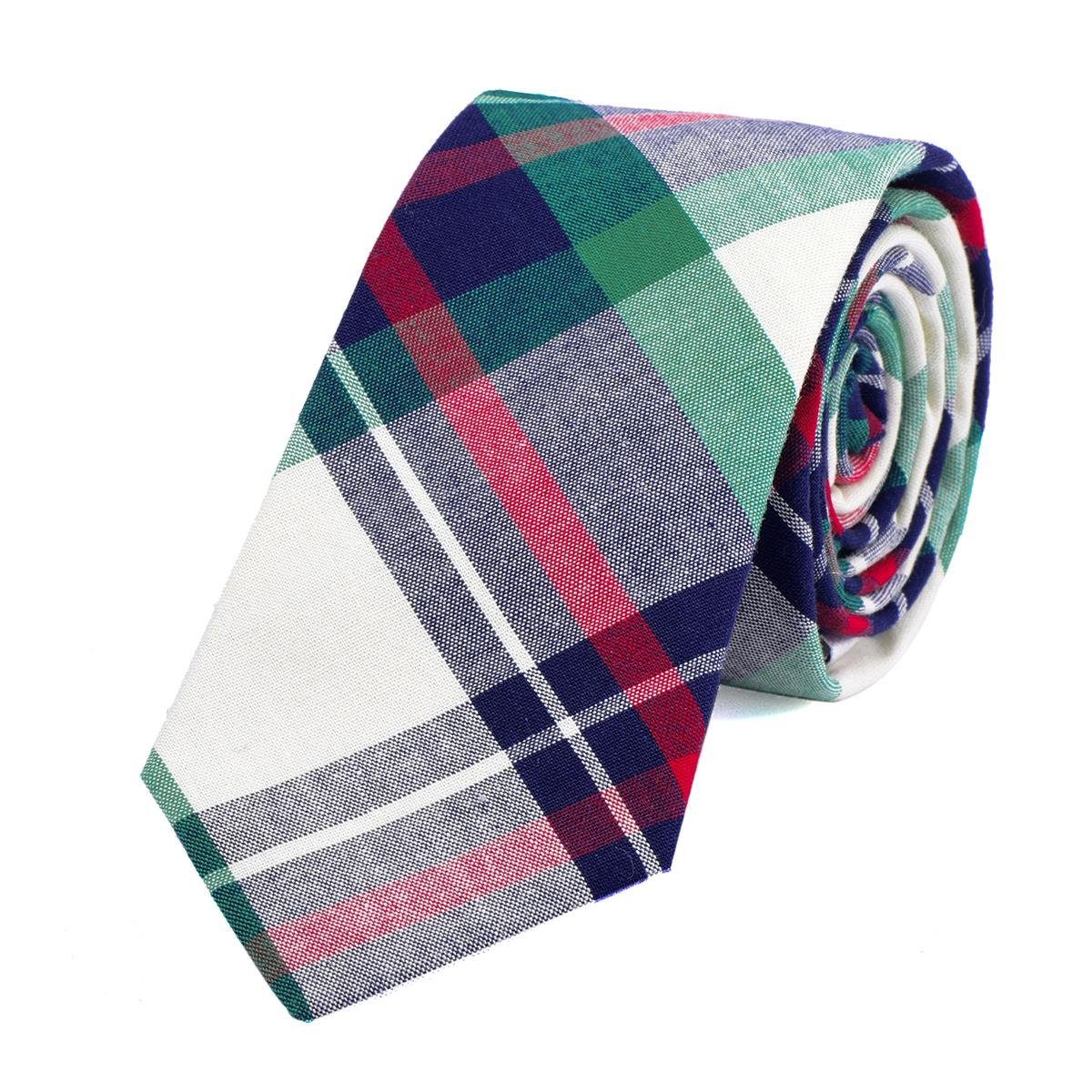 DonDon Krawatte Herren Krawatte 6 cm mit Karos oder Streifen (Packung, 1-St., 1x Krawatte) Baumwolle, kariert oder gestreift, für Büro oder festliche Veranstaltungen elfenbein-blau kariert