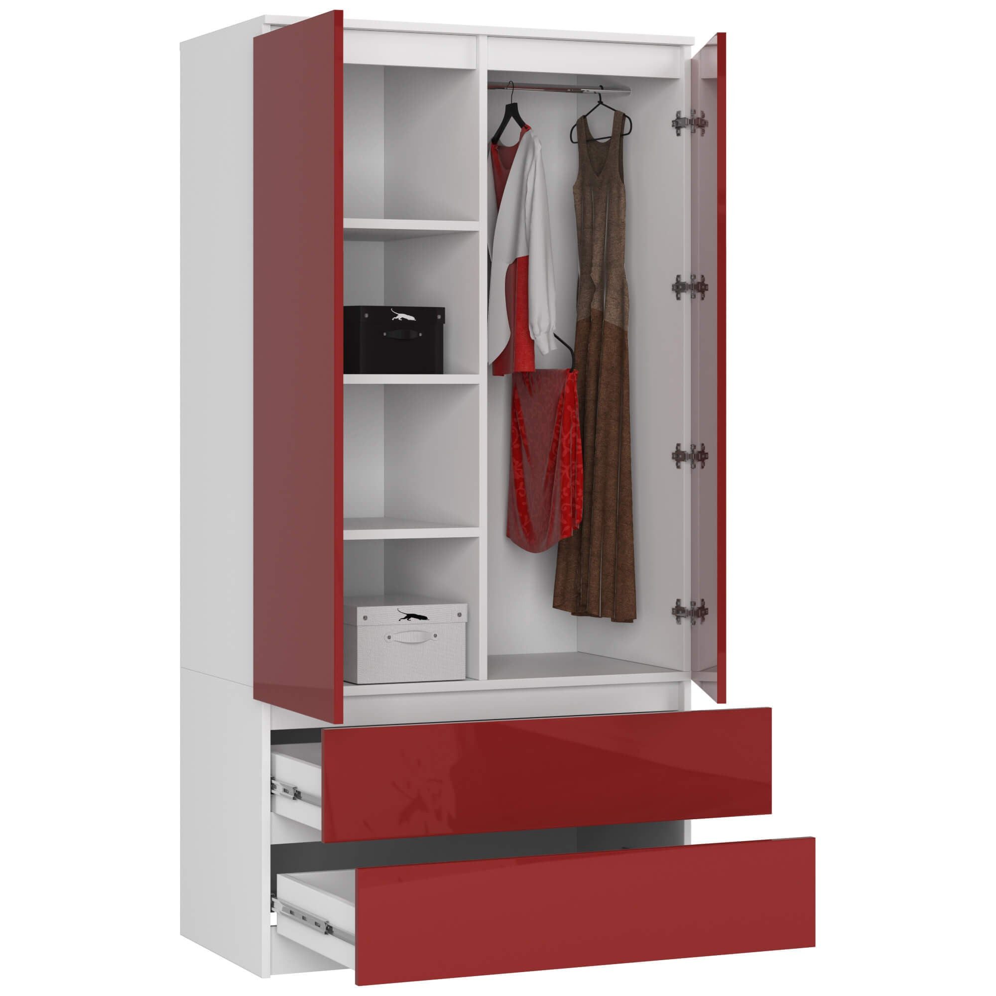 Raumhirsch Furniture Kleiderschrank Moderner Kleiderschrank 90 cm - Platzsparende Lösung - weiß Eleganter Schrank mit Hochglanzfronten, 2 Schubladen, 90 cm