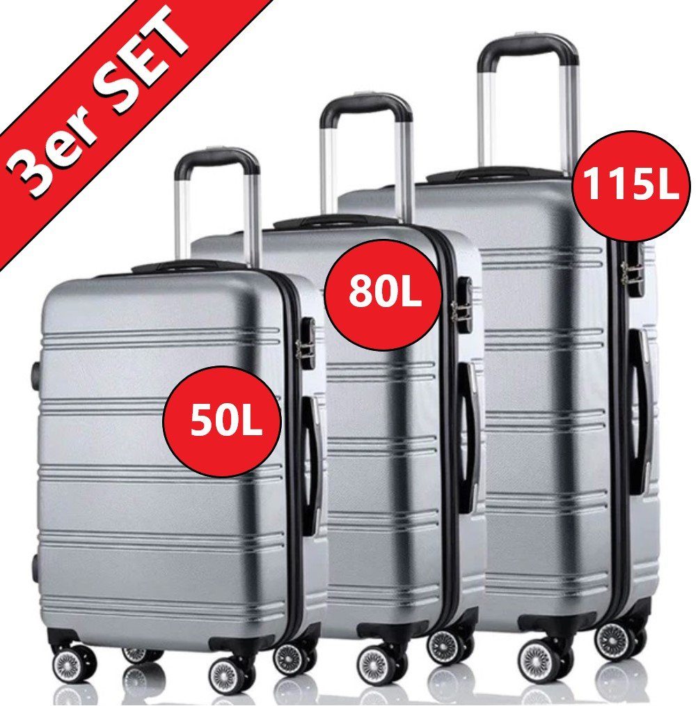 KESSMANN HOFFMANN HartschalenTrolley Hartschalen Koffer 3er Set silber Kofferset Reisekoffer