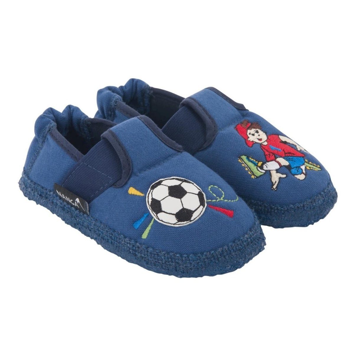 Slipper Fussballer - 100% Bio-Baumwolle - blau Kleinkinder/Kinder Hausschuh
