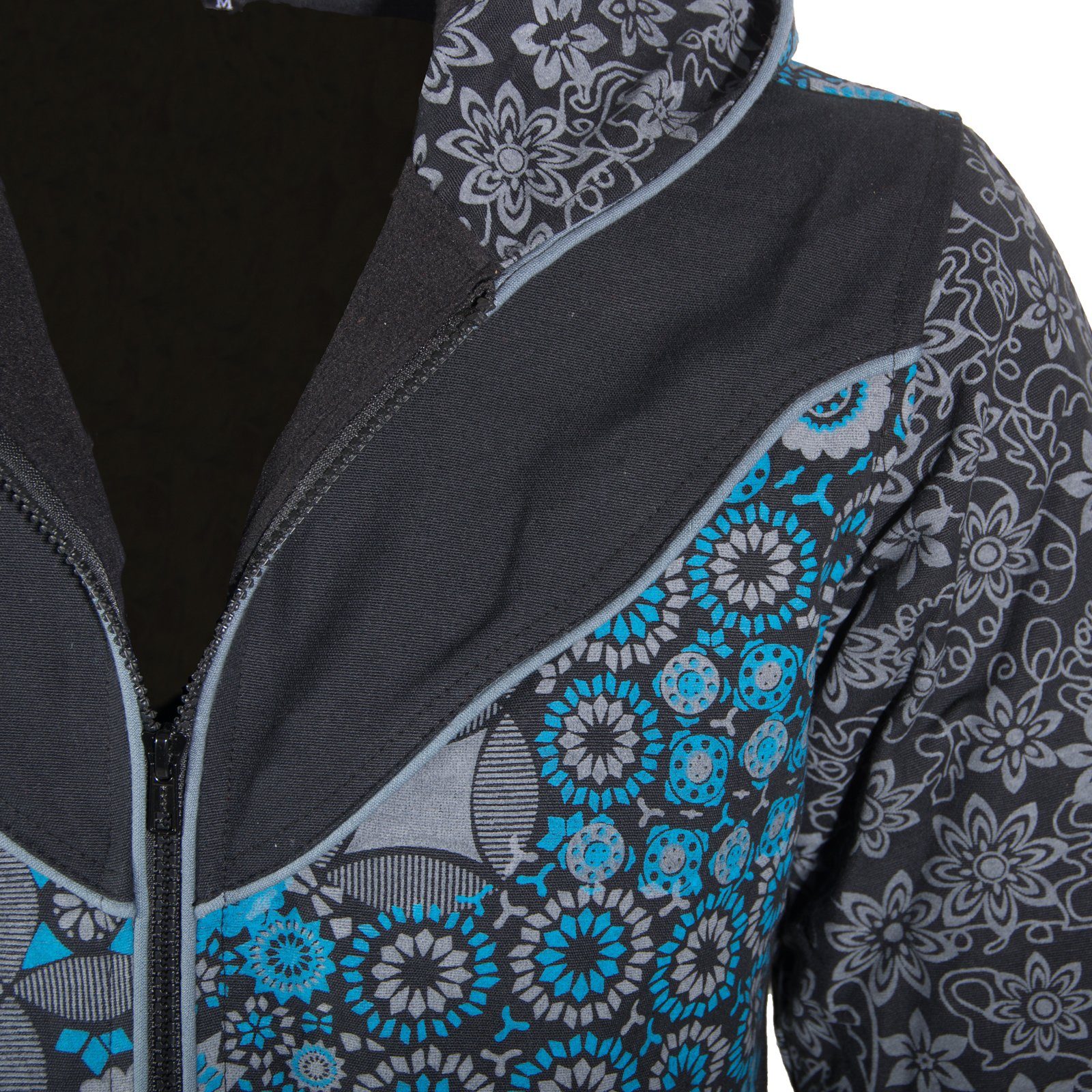 KUNST UND MAGIE Langjacke Kunst und Magie Damenmantel + Kapuze Blumenmuster Jacke Baumwolle Boho