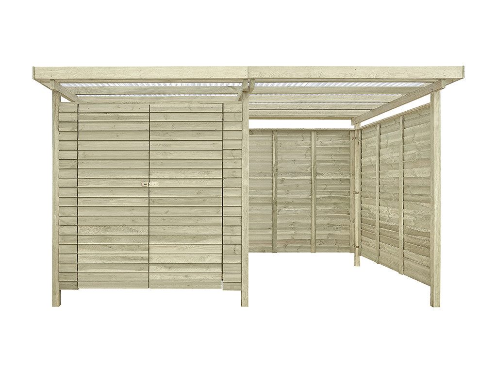 Belladoor Gartenhaus Gerätehaus Helsinki 9 mm kesseldruckimprägniert, BxT: 408x254 cm, Anbaudach, 9 mm Wandstärke, Doppeltür mit Kunstglas-Einsätzen, Kess...