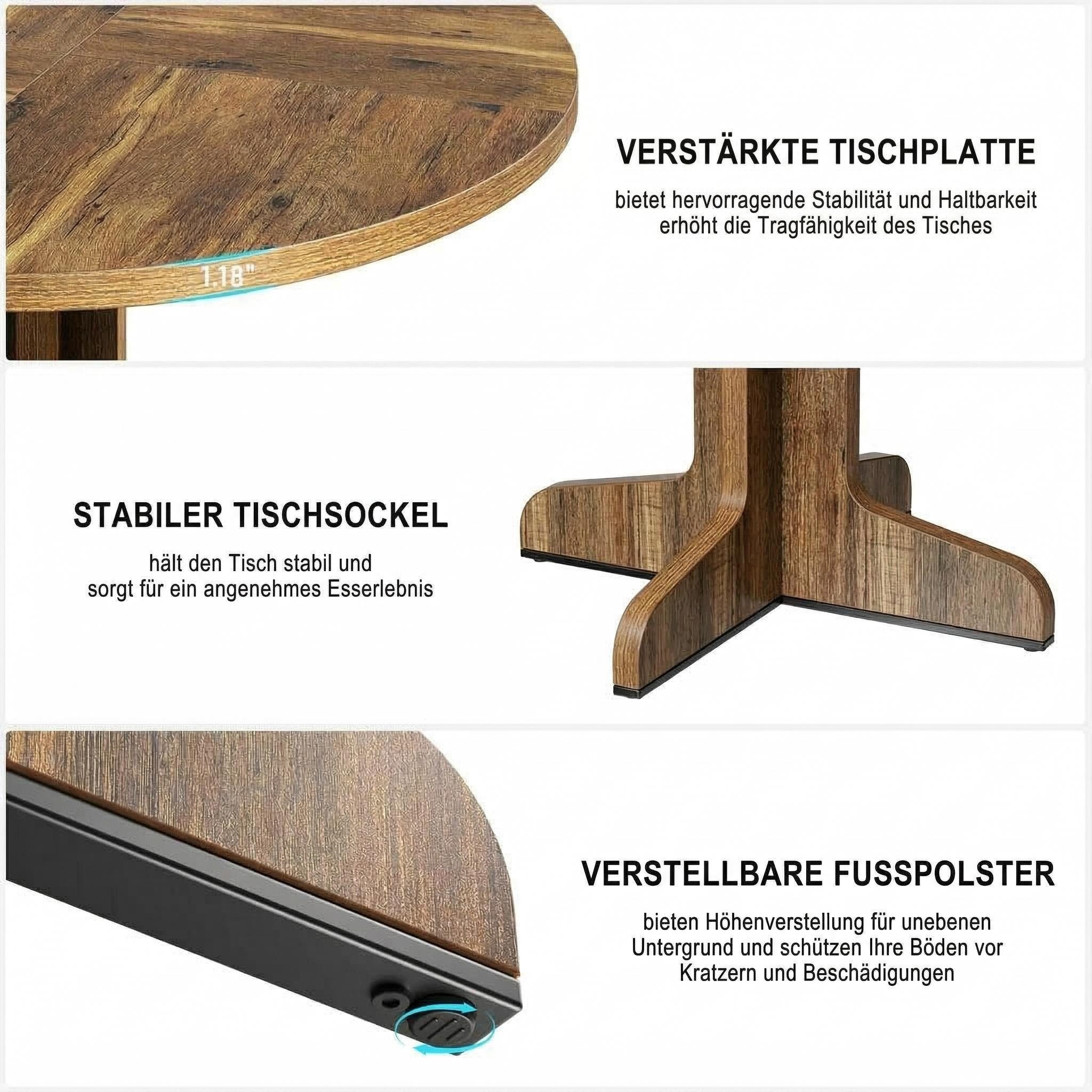 GarveeMore Esstisch Runder mit Holztischplatte und stabilem Fuß 4 Personen,120cm, Küchentische aus Holz für Esszimmer,Küche,Wohnzimmer