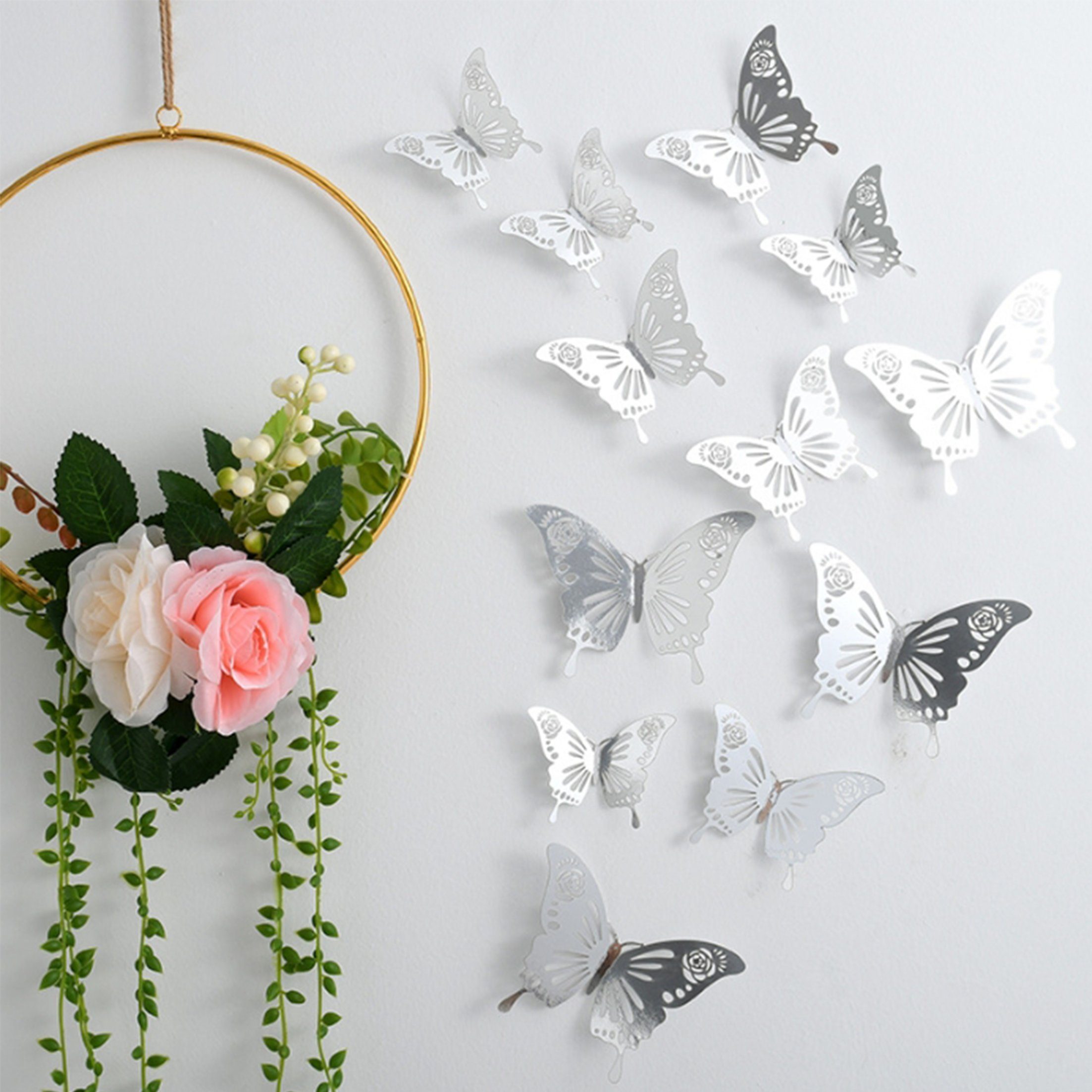 Dedom 3D-Wandtattoo 3D-Schmetterlings-Wandaufkleber,Wanddekoration Metalltextur (12 St), 3d Hohlwandaufkleber,kreative Aufkleber