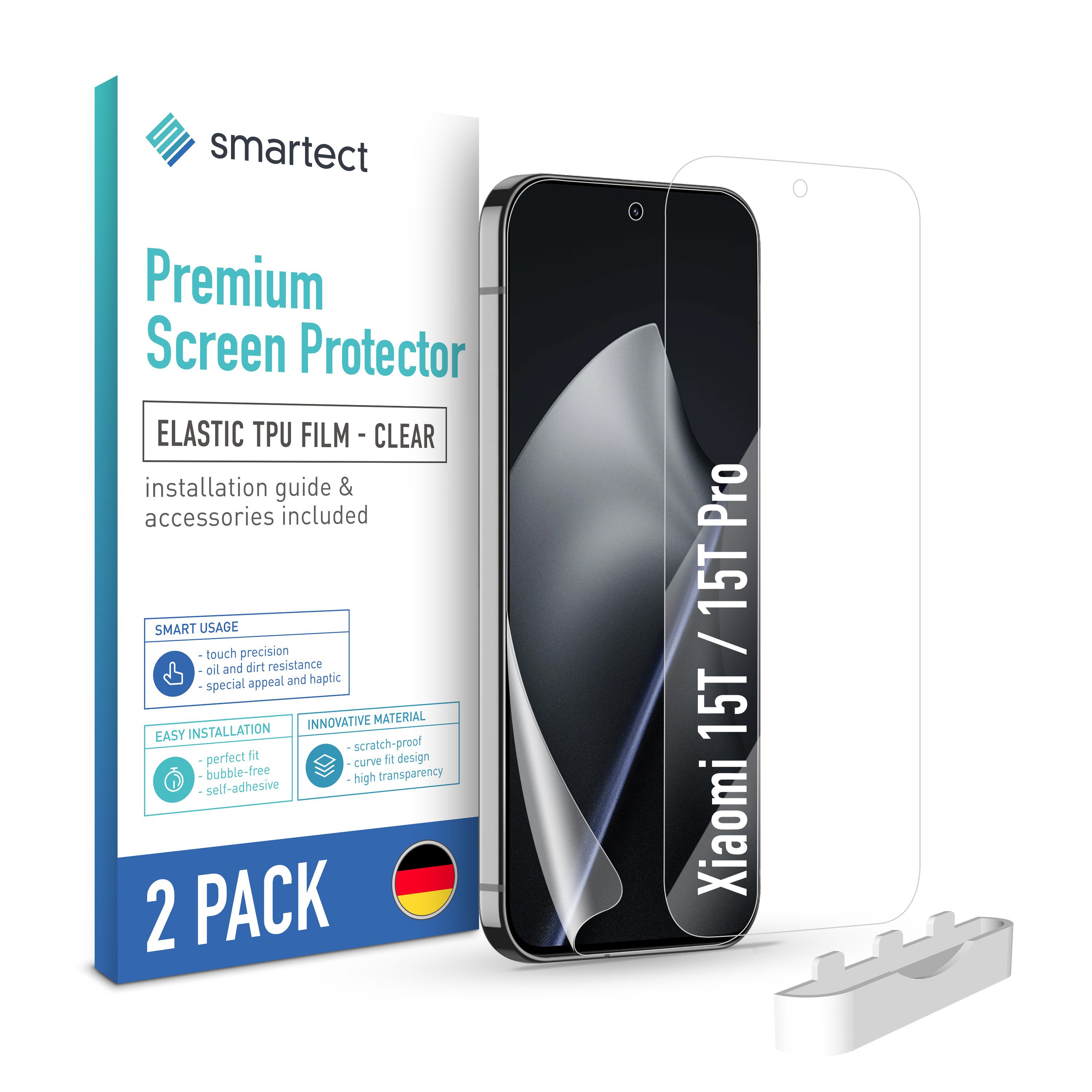 smartect Displayschutzfolie 2X TPU Schutzfolie Klar für Xiaomi 15T / 15T Pro für Xiaomi 15T / 15T Pro, Set, 2 Stück, Ultra-klar, Kratzfest, Blasenfrei, Oleophob, Fingerabdruck kompatibel