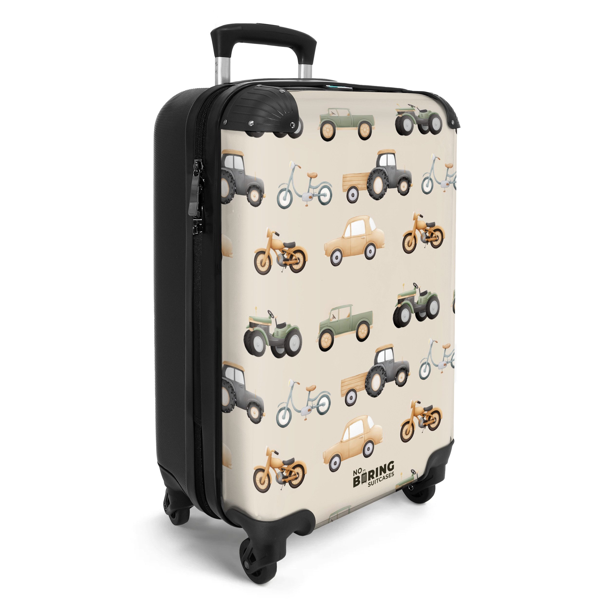 NoBoringSuitcases.com© Kinderkoffer Retro-Fahrzeugmuster 55x35x20cm, Handgepäck Koffer, Hartschalenkoffer Kinder, Reisekoffer Jungen – Bild 2 von 5