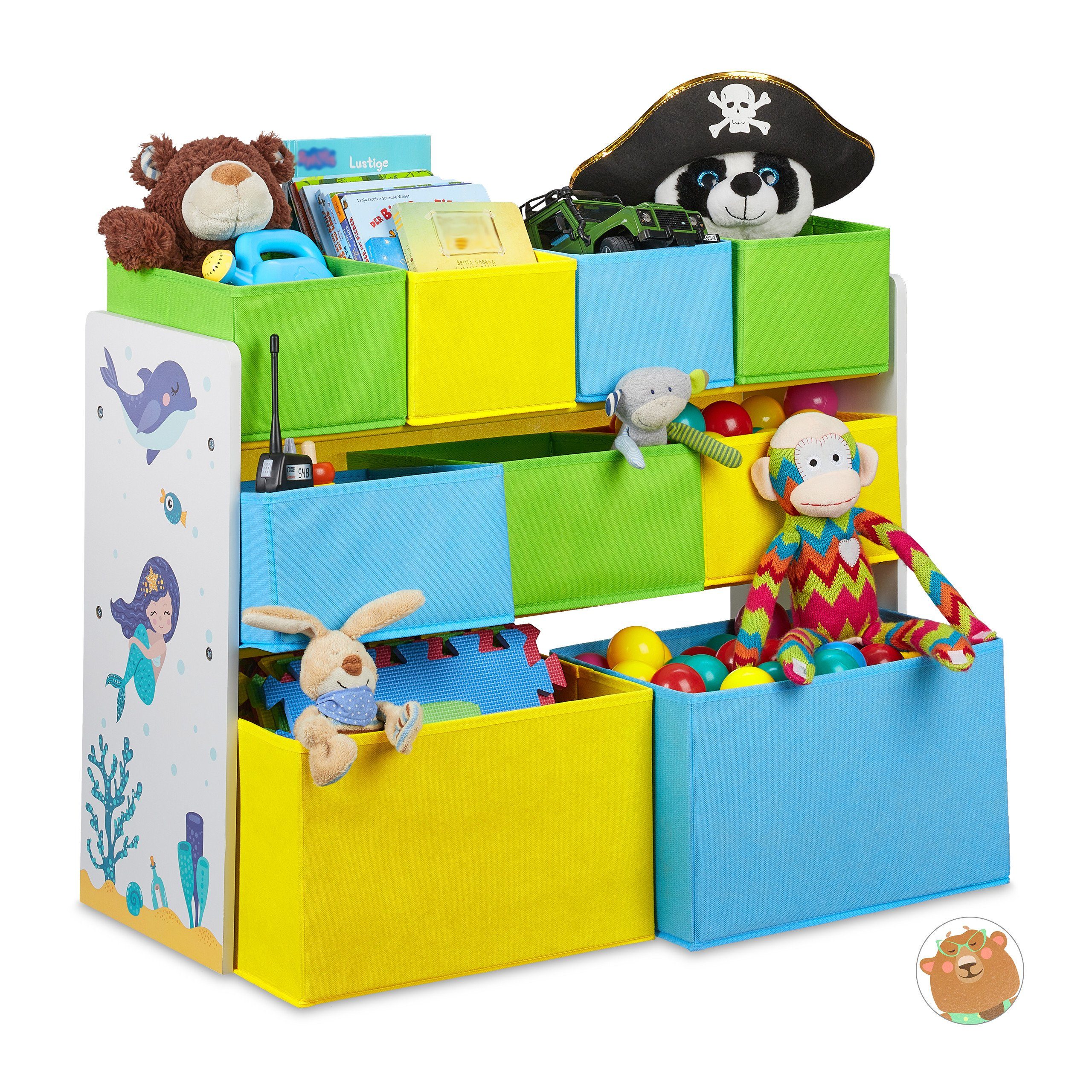 relaxdays Standregal Kinderregal mit Motiv und 9 Boxen, B