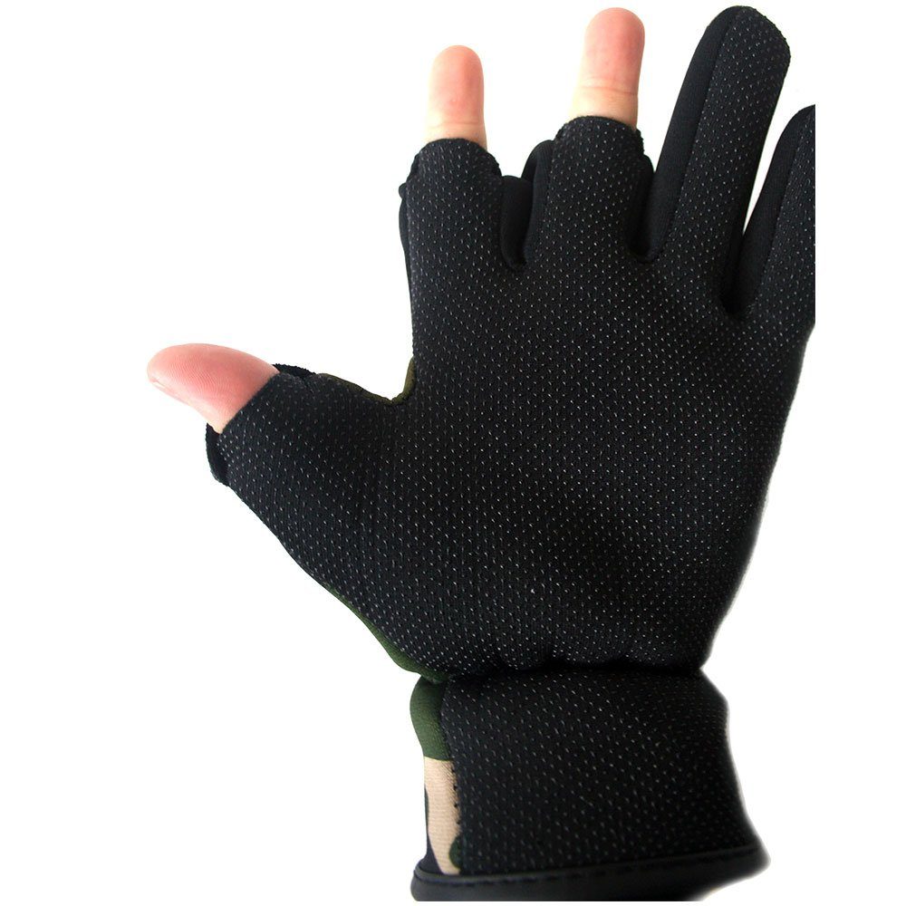 Behr Angelhandschuhe Behr Anglerhandschuhe Titanium Neopren Power Rip 2,5 mm doppelt beschichtetes Neopren, Rutschfest, Gerippte und gummierte Innenfläche, Zeigefinger und Daumen sind eingeschnitten