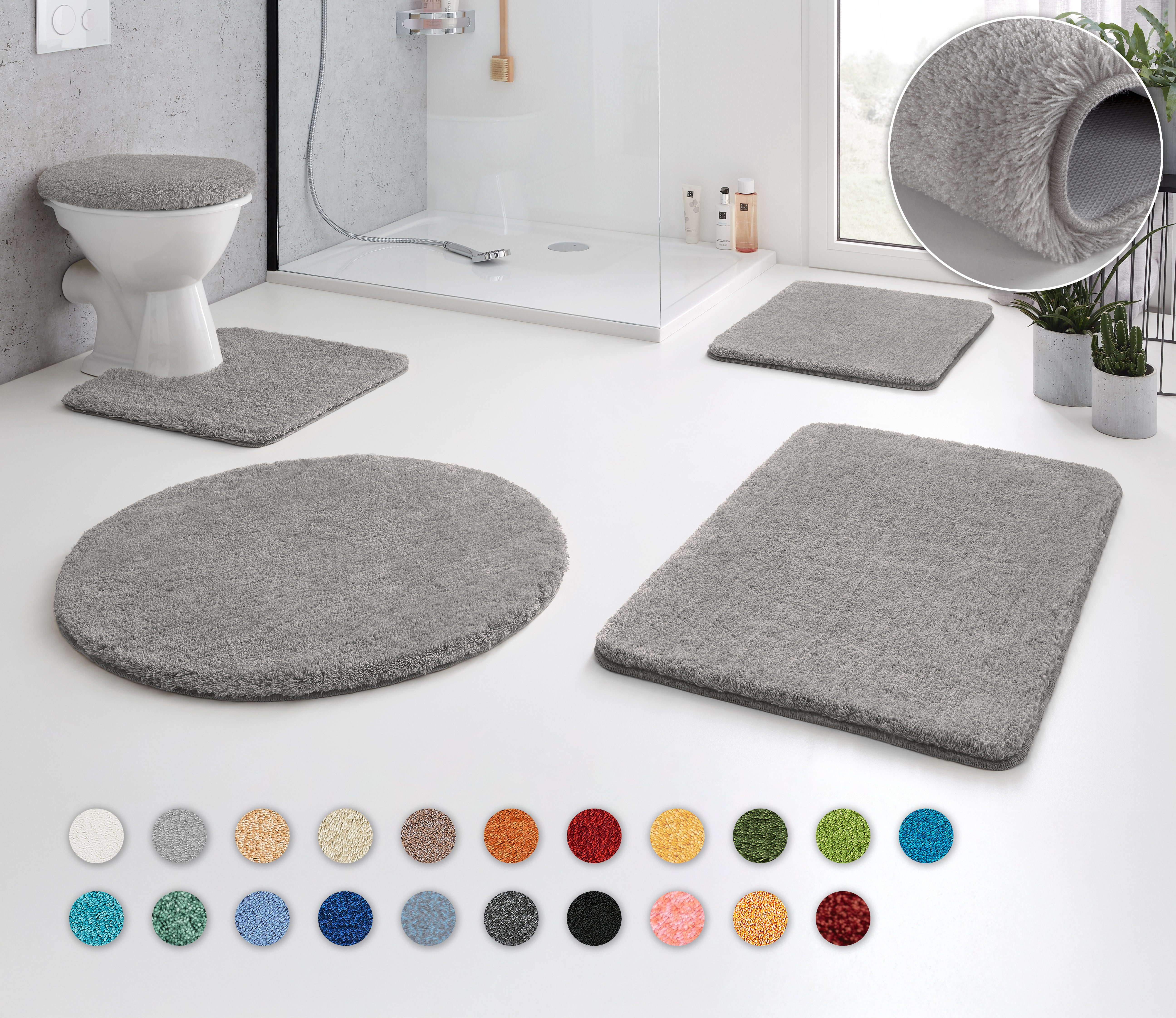 Kleine Wolke Badematte RELAX, Höhe 30 mm, rutschhemmend beschichtet, fußbodenheizungsgeeignet, Polyacryl, WC-Deckelbezug, WC-Deckelbezug, Badteppich, Uni Farben, rechteckig, rund & als Set erhältlich