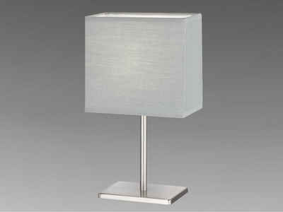 FHL easy! LED Nachttischlampe, kleine Stoff-Lampe mit Lampenschirm Grau eckig – Designklassiker für die Fensterbank