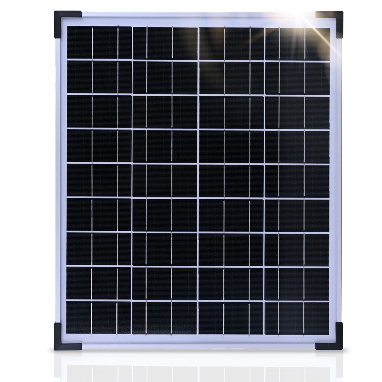Casativo Solarmodul Monokristallines Solarpanel 20W 21,6V Modul für 12V Batterien, 3,5m Anschlusskabel/mit Glasplatte /für Outdoor