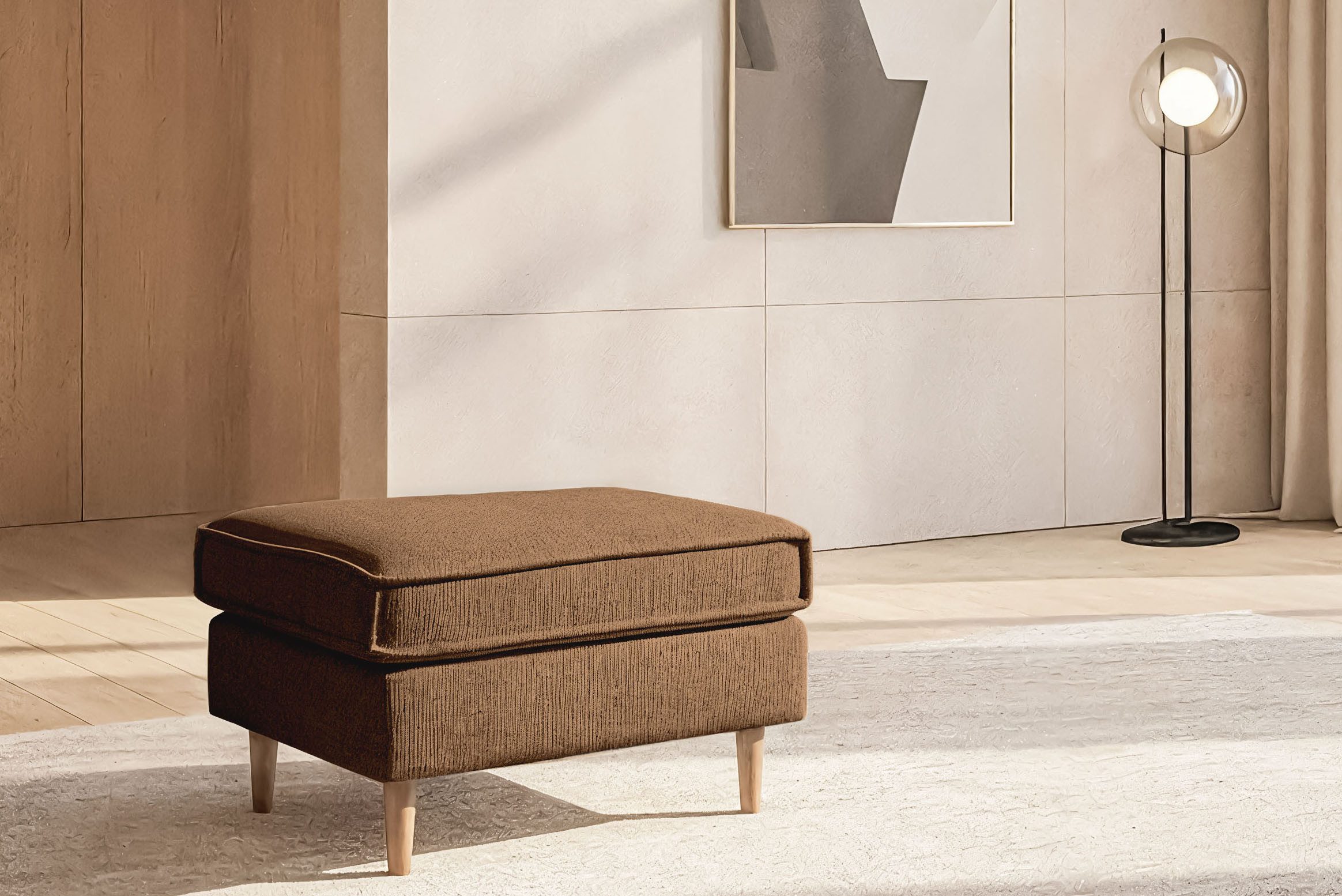 Home affaire Polsterhocker Pinto Skandi, mit Keder, Massivholzfüße Eiche geräuchert