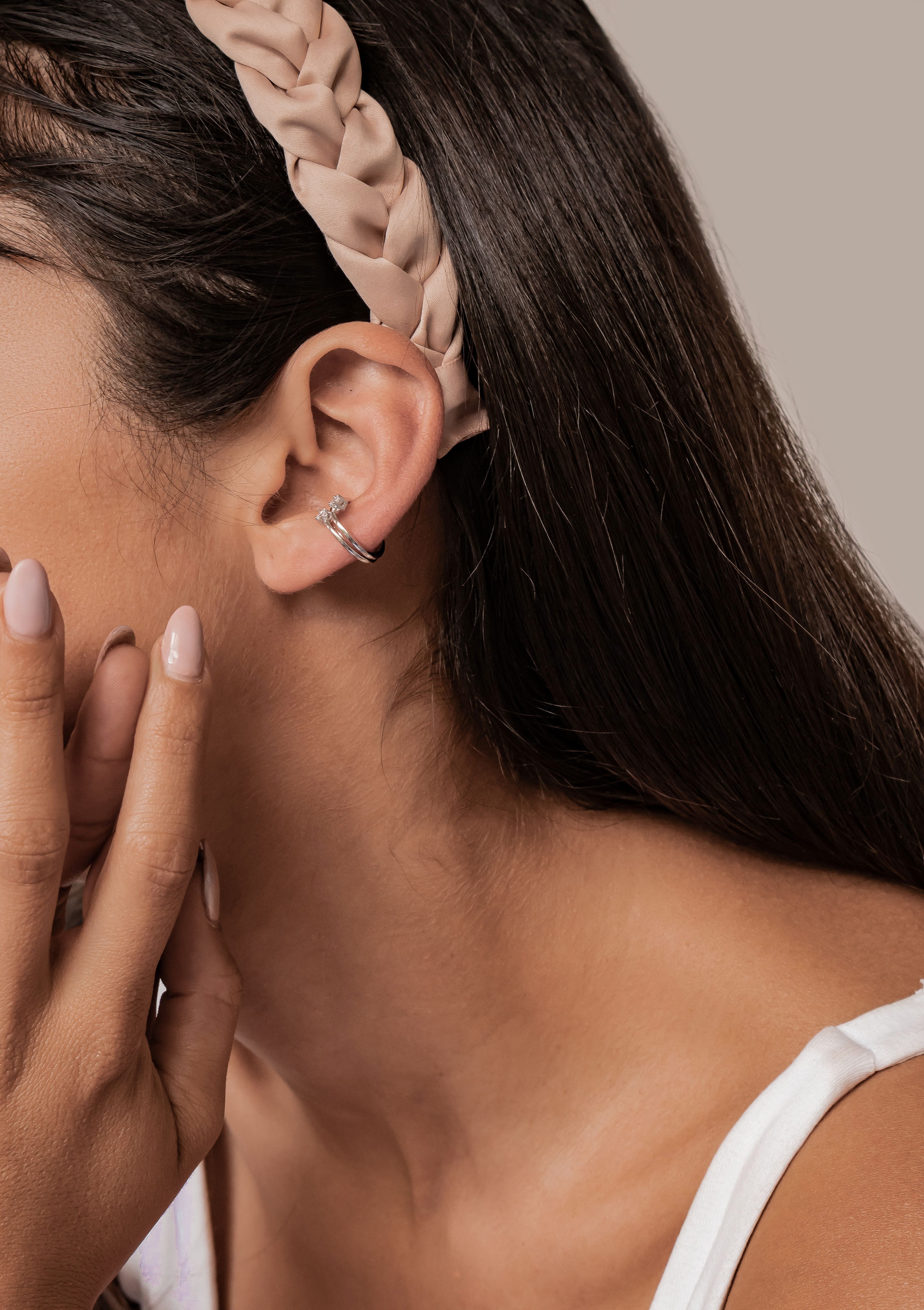 Hey Happiness Ohrklemme Mix und Match, aus 925 Silber vergoldet, Kreuz, Edelsteine oder Wellen Ohrring ohne Loch, Damen Ear Cuff