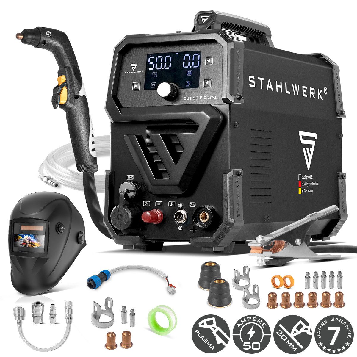 STAHLWERK Plasmaschneidegerät Plasmaschneider CUT 50 P Digital 20 mm Schneidleistung Vollausstattung, 15 - 50 A, Packung, 1-tlg., Vollausstattung, bis 14 mm Schneidleistung
