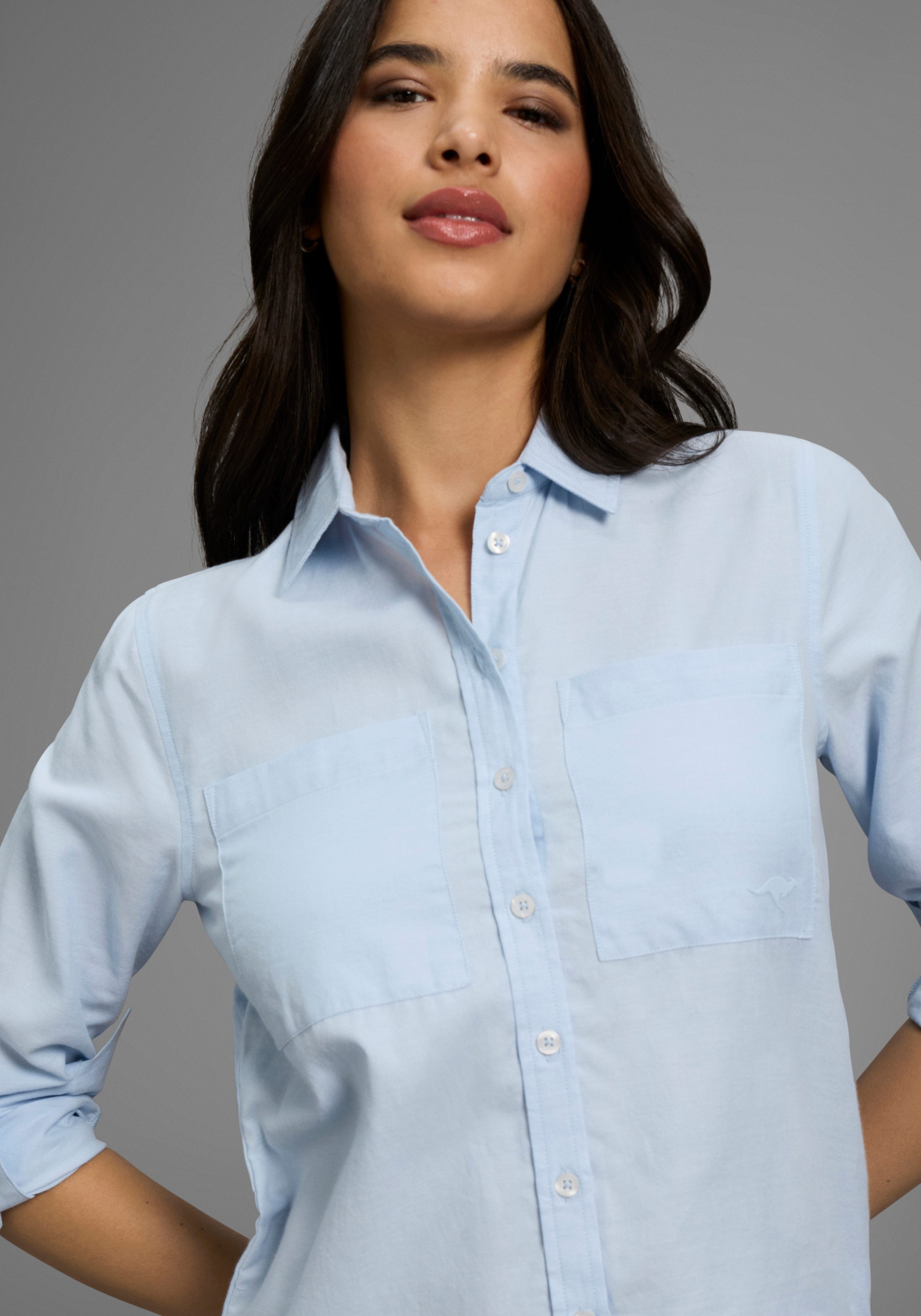 KangaROOS Hemdbluse leger geschnitten mit Brusttaschen