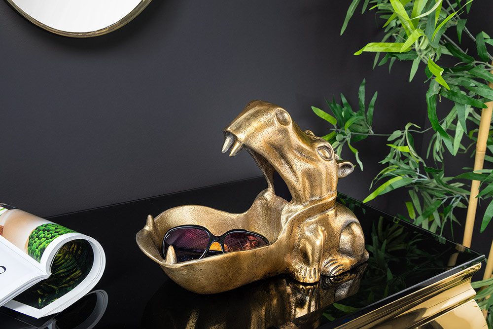 riess-ambiente Dekoschale HIPPO 30cm messing gold · Schmuckschale aus Metall im Tier-Design (Einzelartikel, 1 St), afrikanischer Nilpferd-Look · handmade · Schlüsselschale · Accessoire