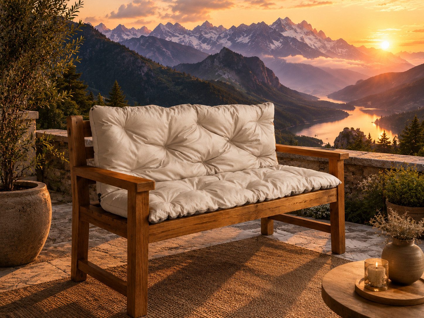 Best for Garden Dekokissen Wasserdichtes Outdoor Sitzkissen mit Rückenlehne Weiche PU-Füllung, Gartenkissen, Bankauflage für 2 Personen, wasserdicht, UV-beständig